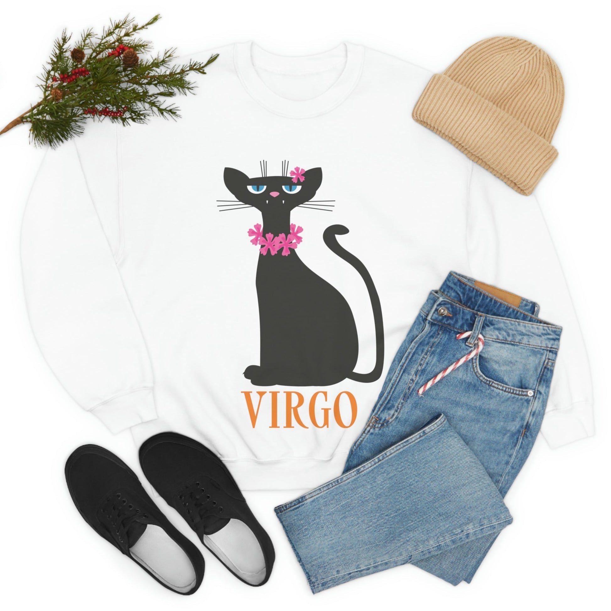 Virgo Cat Zodiac Sign Unisex Heavy Blend™ Crewneck Sweatshirt Ichaku [Perfect Gifts Selection]