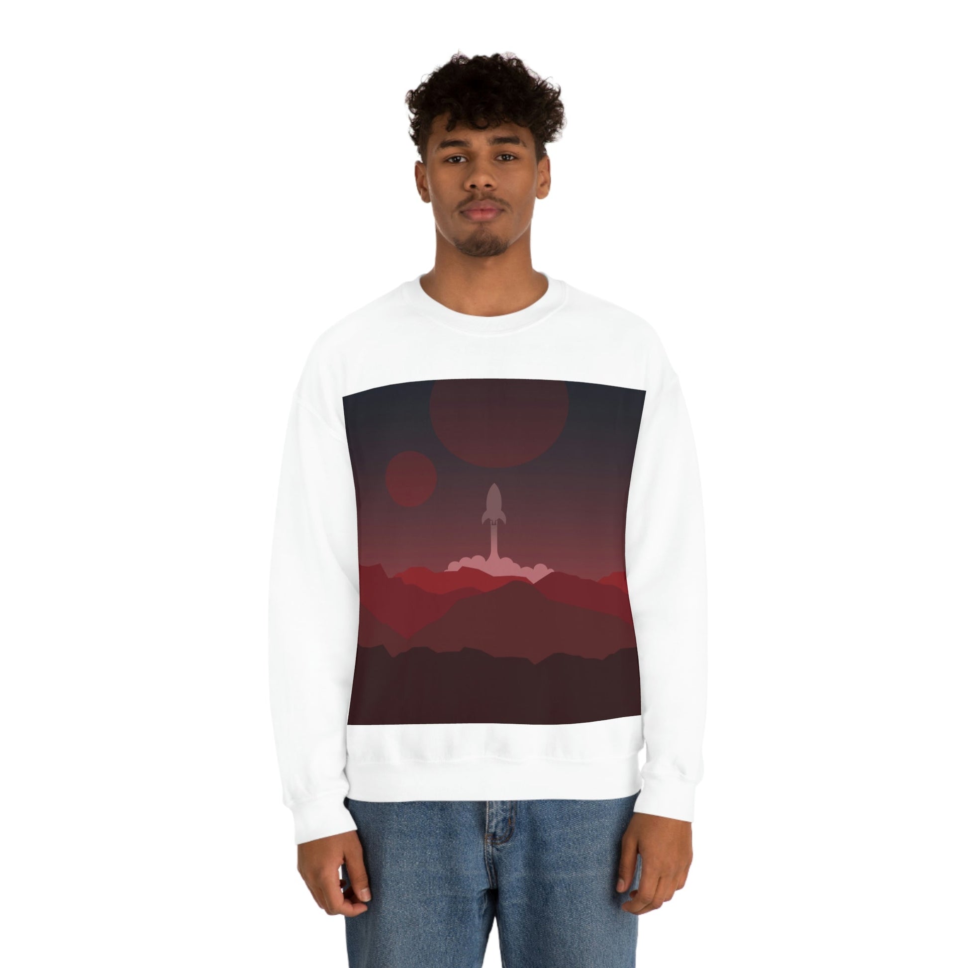 Visit Red Planet Aesthetic Welcome to Mars Sci fi Space Minimal Art Aliens Unisex Heavy Blend™ Crewneck Sweatshirt Ichaku [Perfect Gifts Selection]