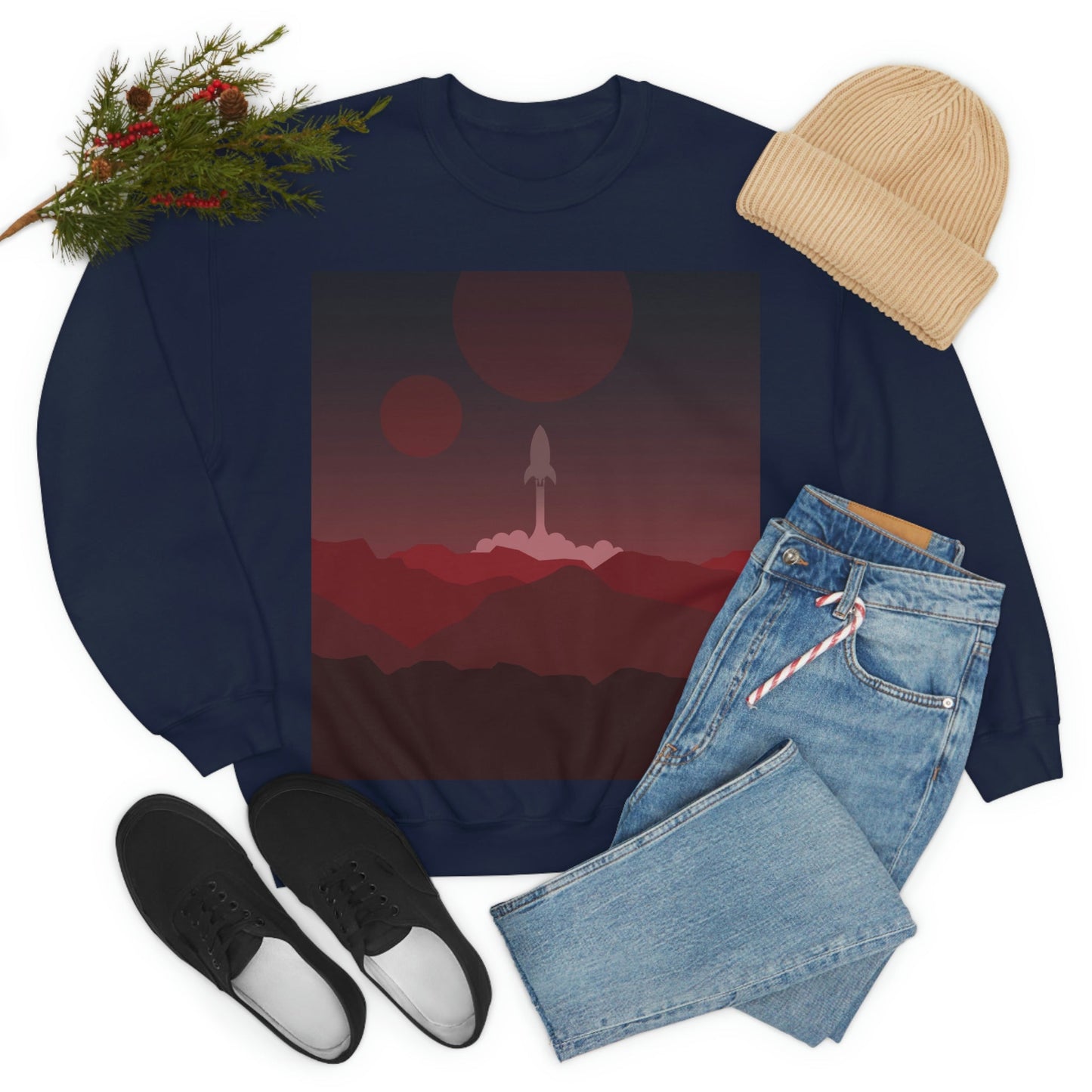 Visit Red Planet Aesthetic Welcome to Mars Sci fi Space Minimal Art Aliens Unisex Heavy Blend™ Crewneck Sweatshirt Ichaku [Perfect Gifts Selection]