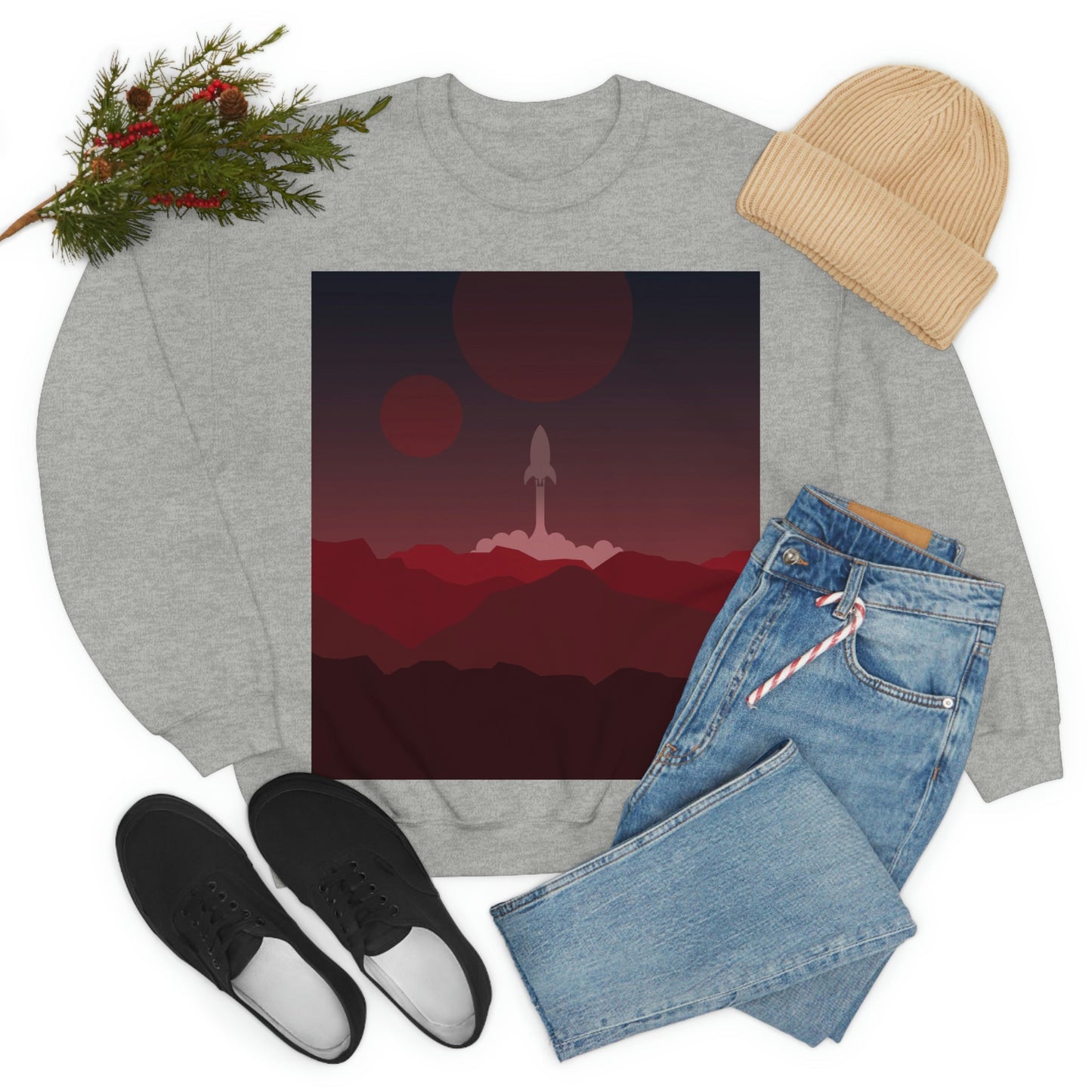 Visit Red Planet Aesthetic Welcome to Mars Sci fi Space Minimal Art Aliens Unisex Heavy Blend™ Crewneck Sweatshirt Ichaku [Perfect Gifts Selection]