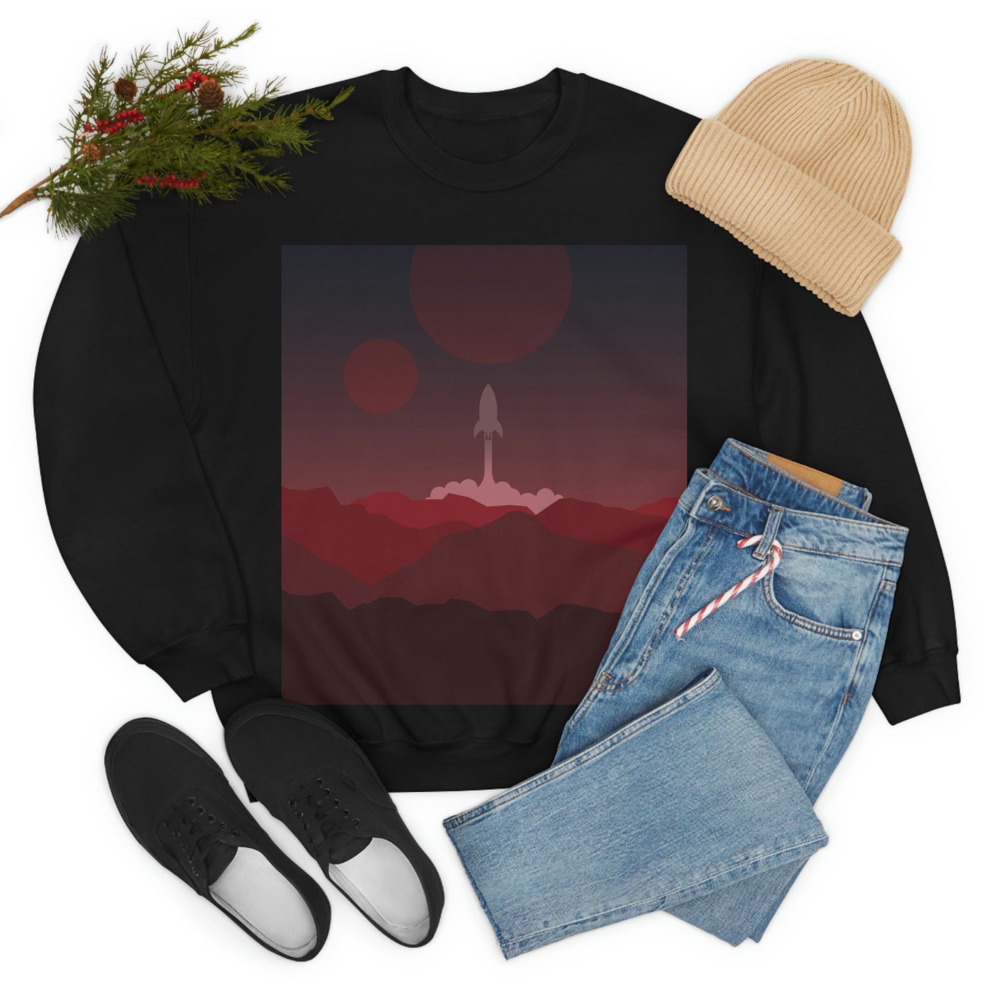 Visit Red Planet Aesthetic Welcome to Mars Sci fi Space Minimal Art Aliens Unisex Heavy Blend™ Crewneck Sweatshirt Ichaku [Perfect Gifts Selection]