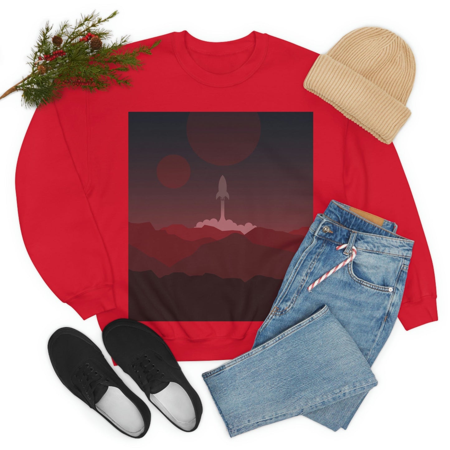 Visit Red Planet Aesthetic Welcome to Mars Sci fi Space Minimal Art Aliens Unisex Heavy Blend™ Crewneck Sweatshirt Ichaku [Perfect Gifts Selection]