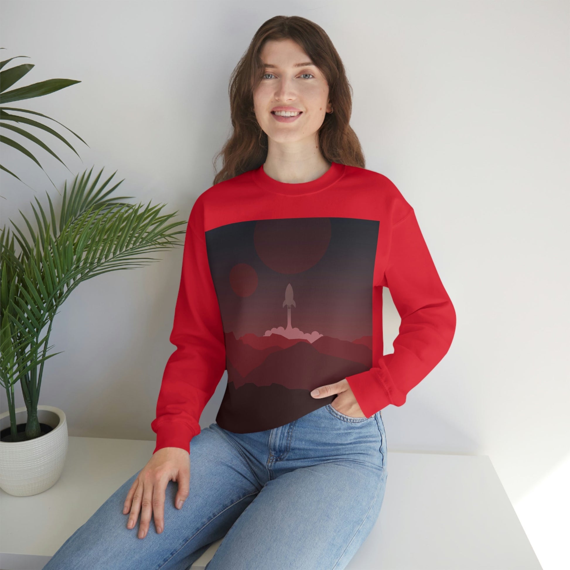 Visit Red Planet Aesthetic Welcome to Mars Sci fi Space Minimal Art Aliens Unisex Heavy Blend™ Crewneck Sweatshirt Ichaku [Perfect Gifts Selection]