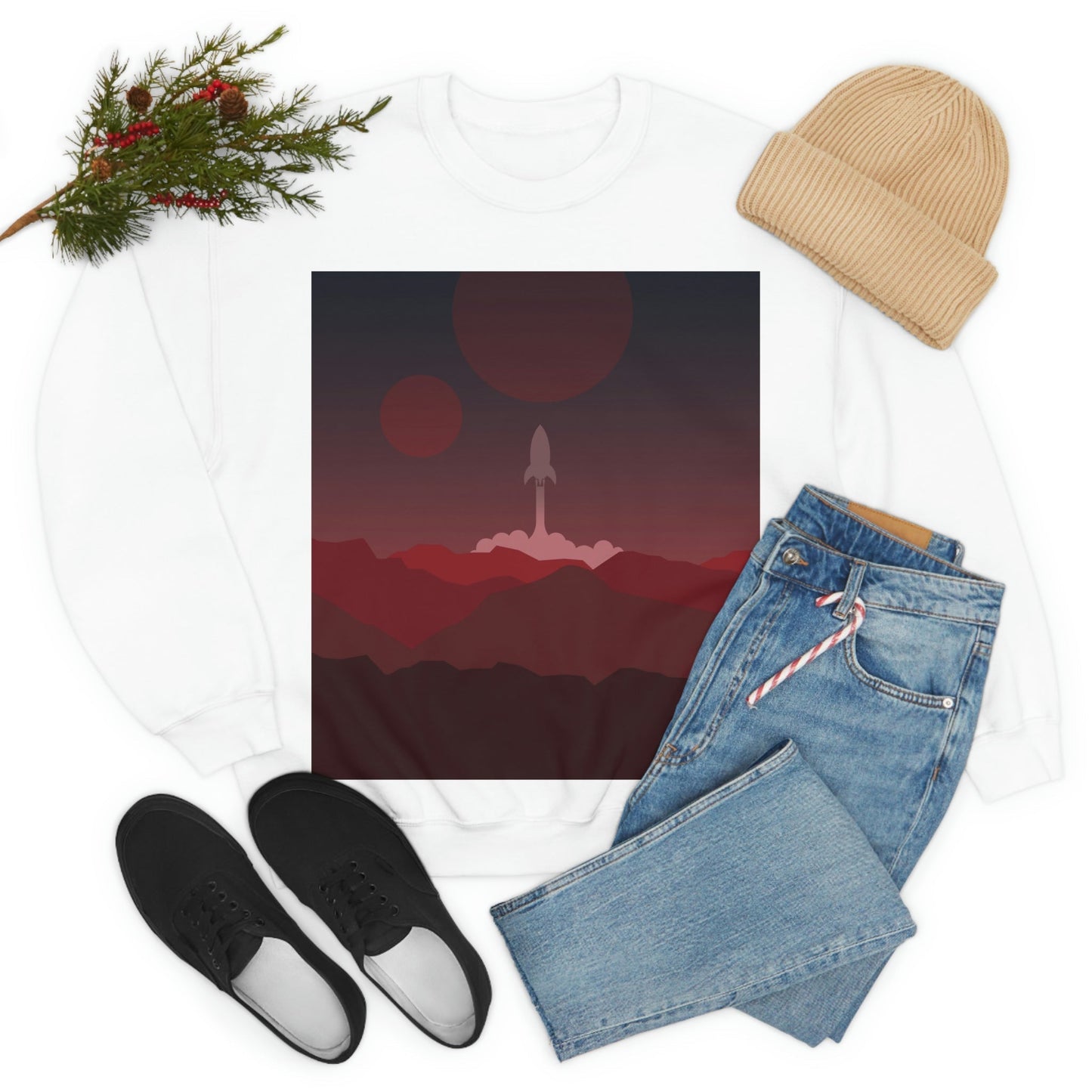 Visit Red Planet Aesthetic Welcome to Mars Sci fi Space Minimal Art Aliens Unisex Heavy Blend™ Crewneck Sweatshirt Ichaku [Perfect Gifts Selection]