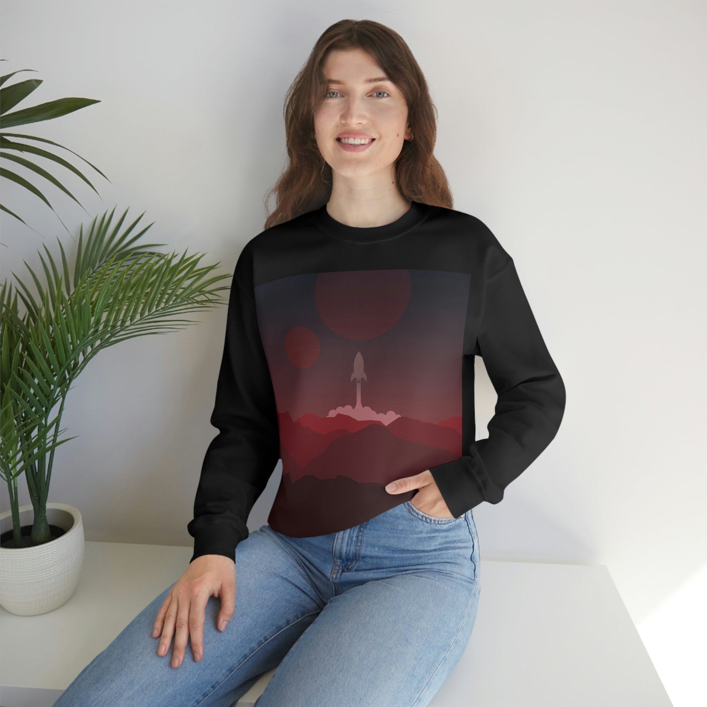 Visit Red Planet Aesthetic Welcome to Mars Sci fi Space Minimal Art Aliens Unisex Heavy Blend™ Crewneck Sweatshirt Ichaku [Perfect Gifts Selection]