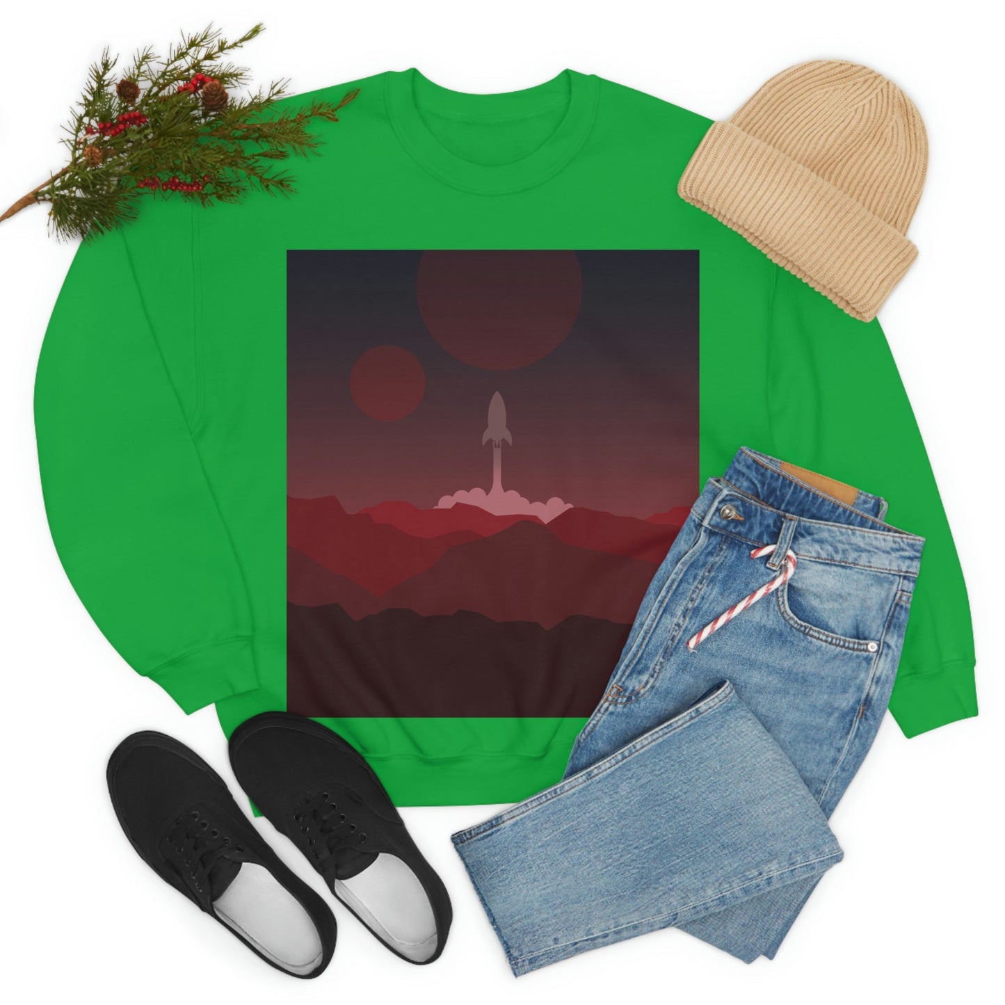 Visit Red Planet Aesthetic Welcome to Mars Sci fi Space Minimal Art Aliens Unisex Heavy Blend™ Crewneck Sweatshirt Ichaku [Perfect Gifts Selection]