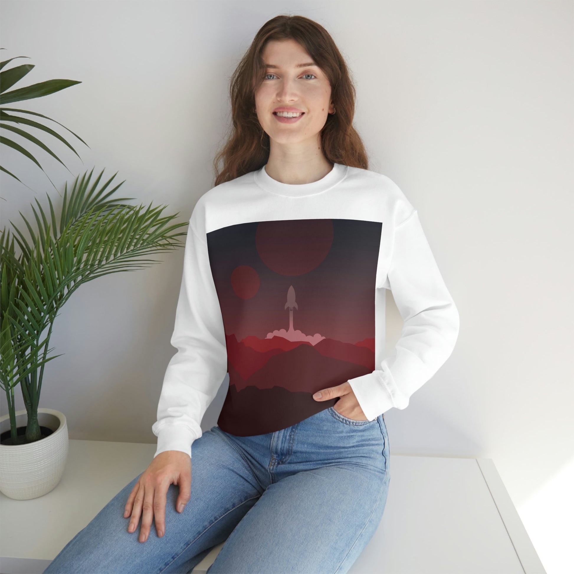 Visit Red Planet Aesthetic Welcome to Mars Sci fi Space Minimal Art Aliens Unisex Heavy Blend™ Crewneck Sweatshirt Ichaku [Perfect Gifts Selection]