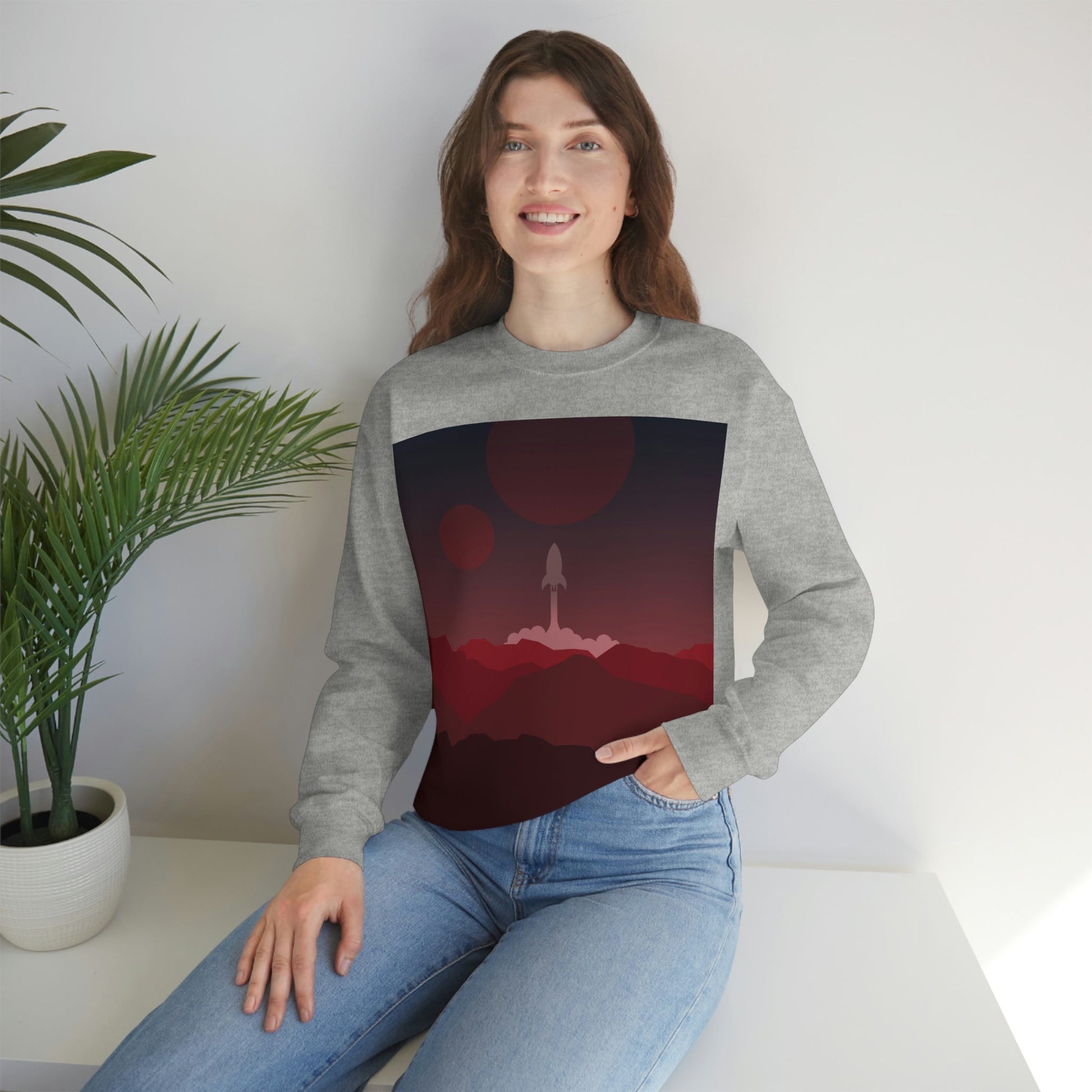 Visit Red Planet Aesthetic Welcome to Mars Sci fi Space Minimal Art Aliens Unisex Heavy Blend™ Crewneck Sweatshirt Ichaku [Perfect Gifts Selection]