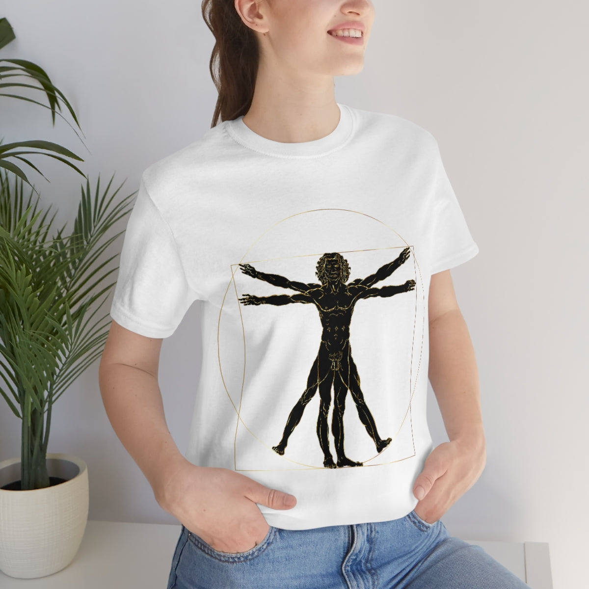 Vitruvian Man by Leonardo Da Vinci Science Lover Unisex Jersey Short Sleeve T-Shirt Ichaku [Perfect Gifts Selection]