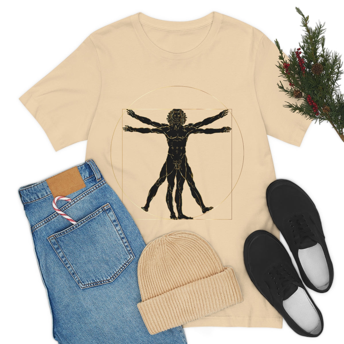 Vitruvian Man by Leonardo Da Vinci Science Lover Unisex Jersey Short Sleeve T-Shirt Ichaku [Perfect Gifts Selection]