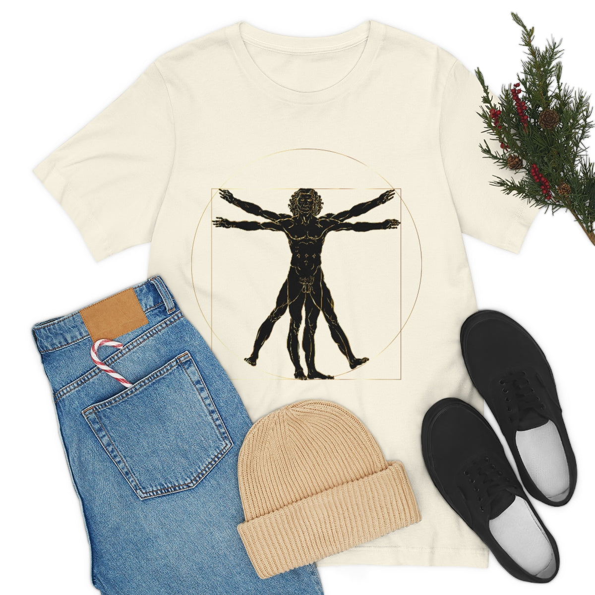 Vitruvian Man by Leonardo Da Vinci Science Lover Unisex Jersey Short Sleeve T-Shirt Ichaku [Perfect Gifts Selection]