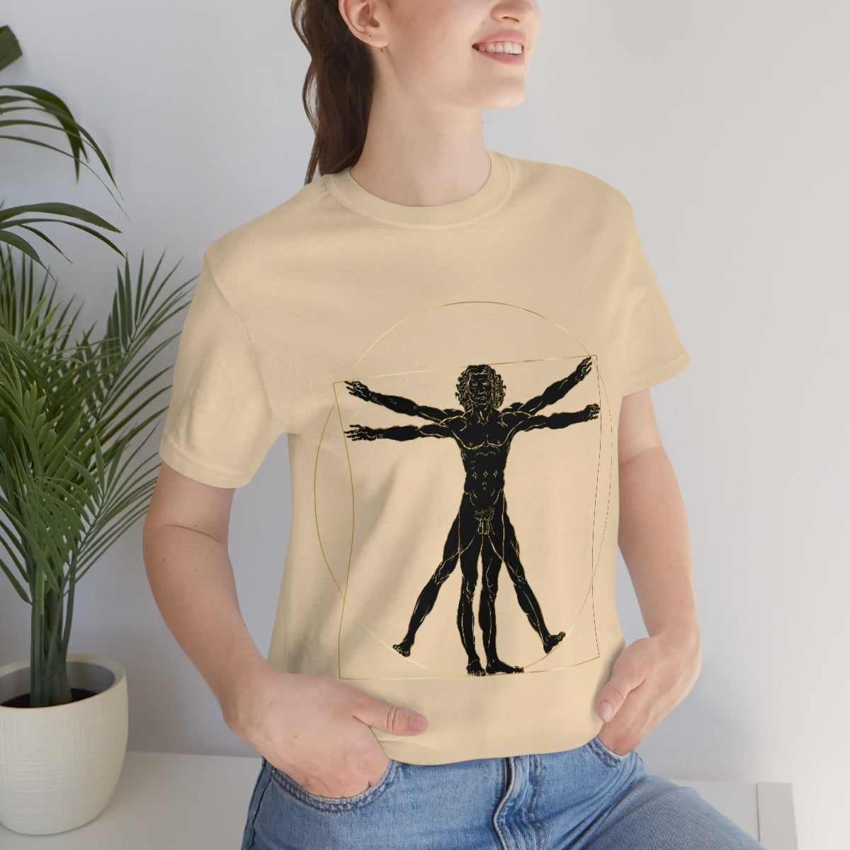 Vitruvian Man by Leonardo Da Vinci Science Lover Unisex Jersey Short Sleeve T-Shirt Ichaku [Perfect Gifts Selection]