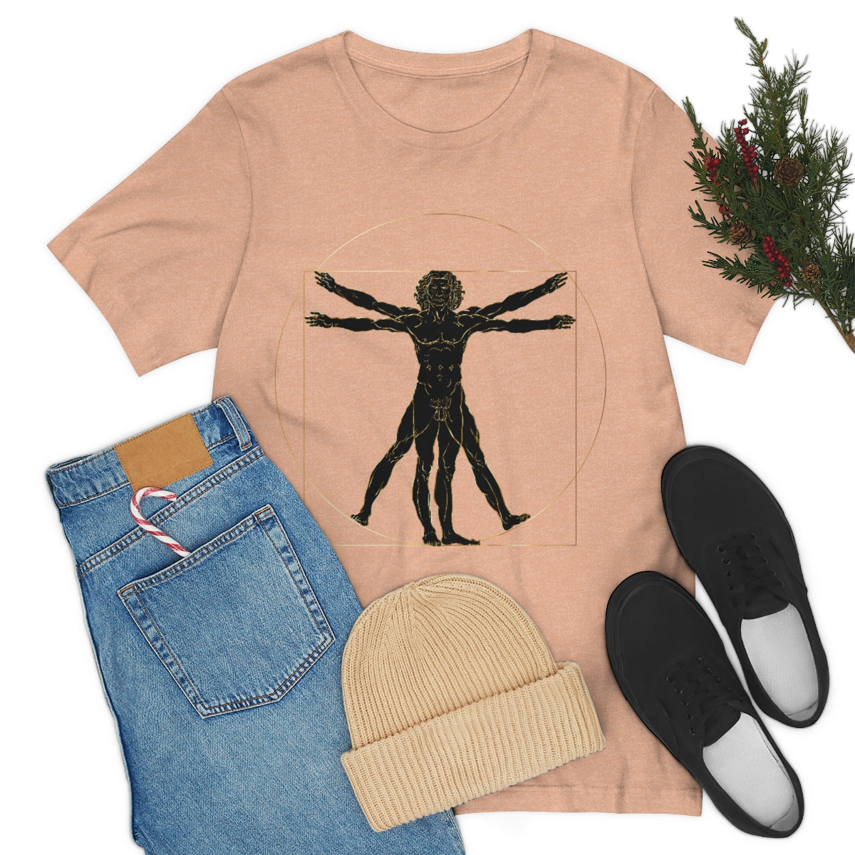 Vitruvian Man by Leonardo Da Vinci Science Lover Unisex Jersey Short Sleeve T-Shirt Ichaku [Perfect Gifts Selection]