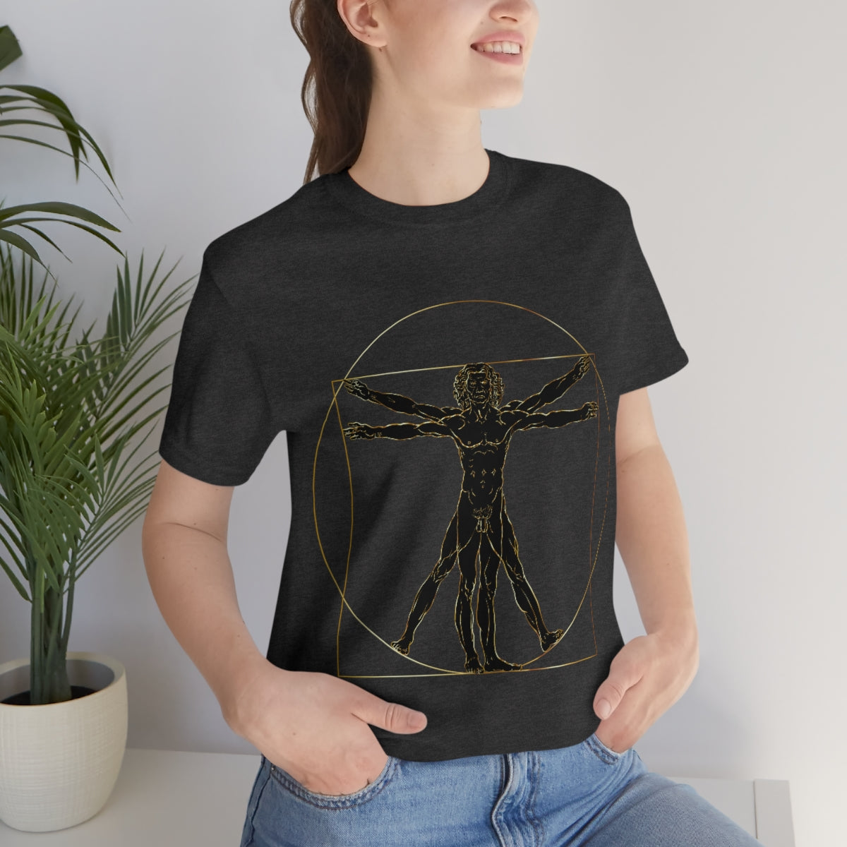 Vitruvian Man by Leonardo Da Vinci Science Lover Unisex Jersey Short Sleeve T-Shirt Ichaku [Perfect Gifts Selection]