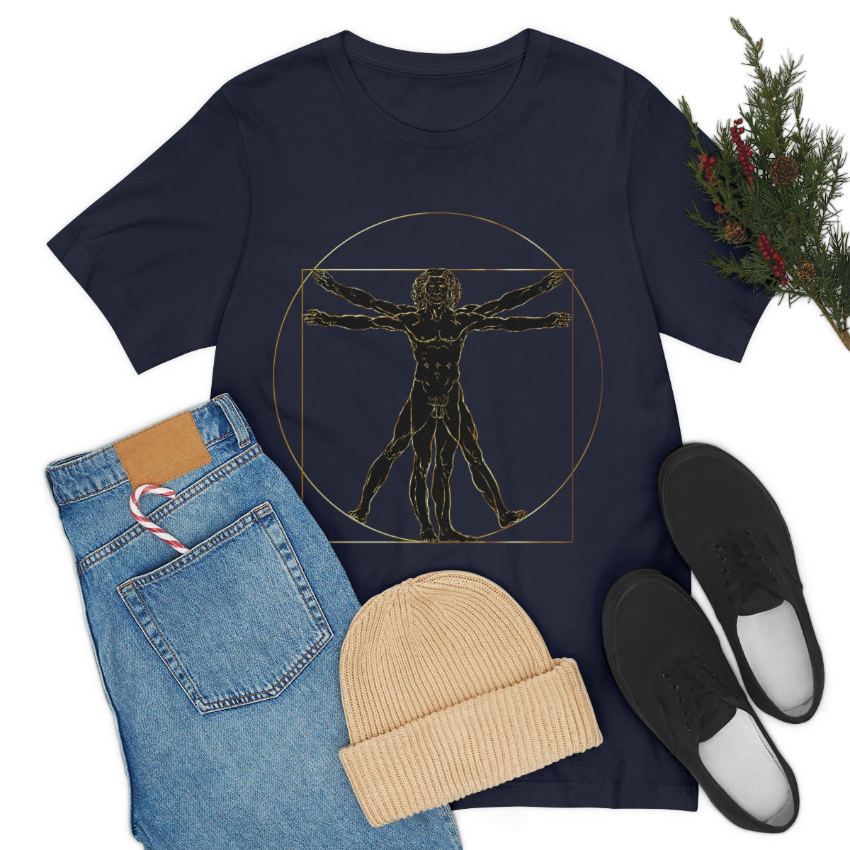 Vitruvian Man by Leonardo Da Vinci Science Lover Unisex Jersey Short Sleeve T-Shirt Ichaku [Perfect Gifts Selection]