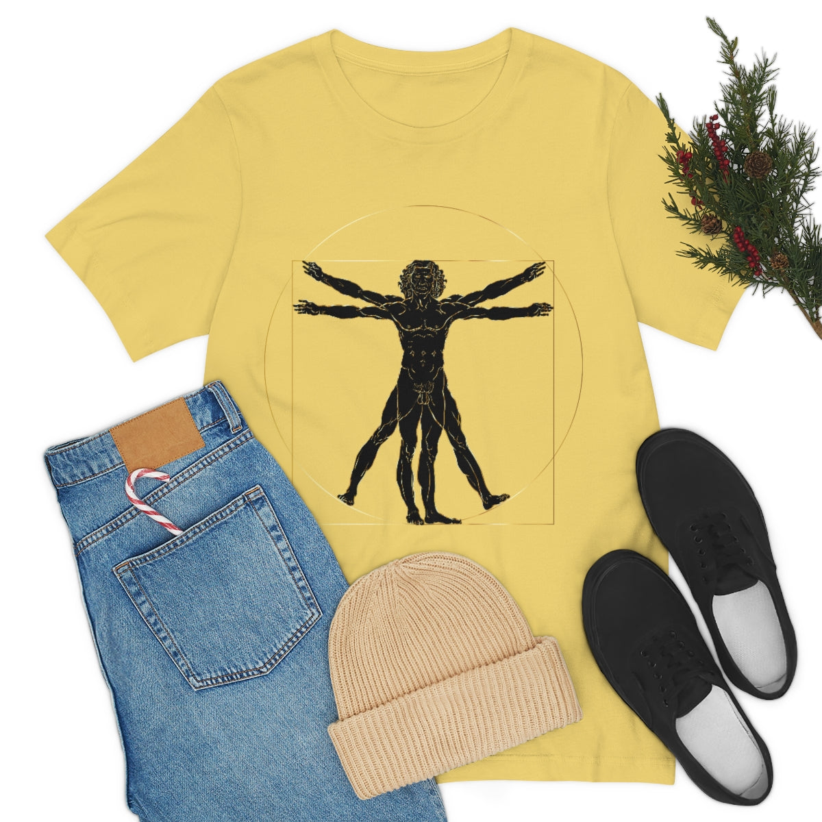 Vitruvian Man by Leonardo Da Vinci Science Lover Unisex Jersey Short Sleeve T-Shirt Ichaku [Perfect Gifts Selection]