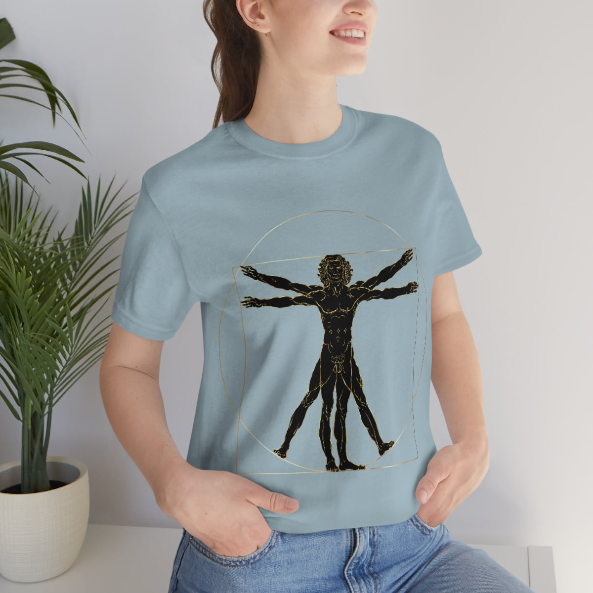 Vitruvian Man by Leonardo Da Vinci Science Lover Unisex Jersey Short Sleeve T-Shirt Ichaku [Perfect Gifts Selection]