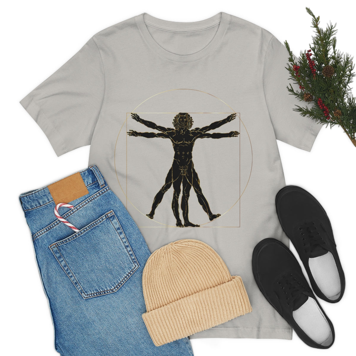 Vitruvian Man by Leonardo Da Vinci Science Lover Unisex Jersey Short Sleeve T-Shirt Ichaku [Perfect Gifts Selection]