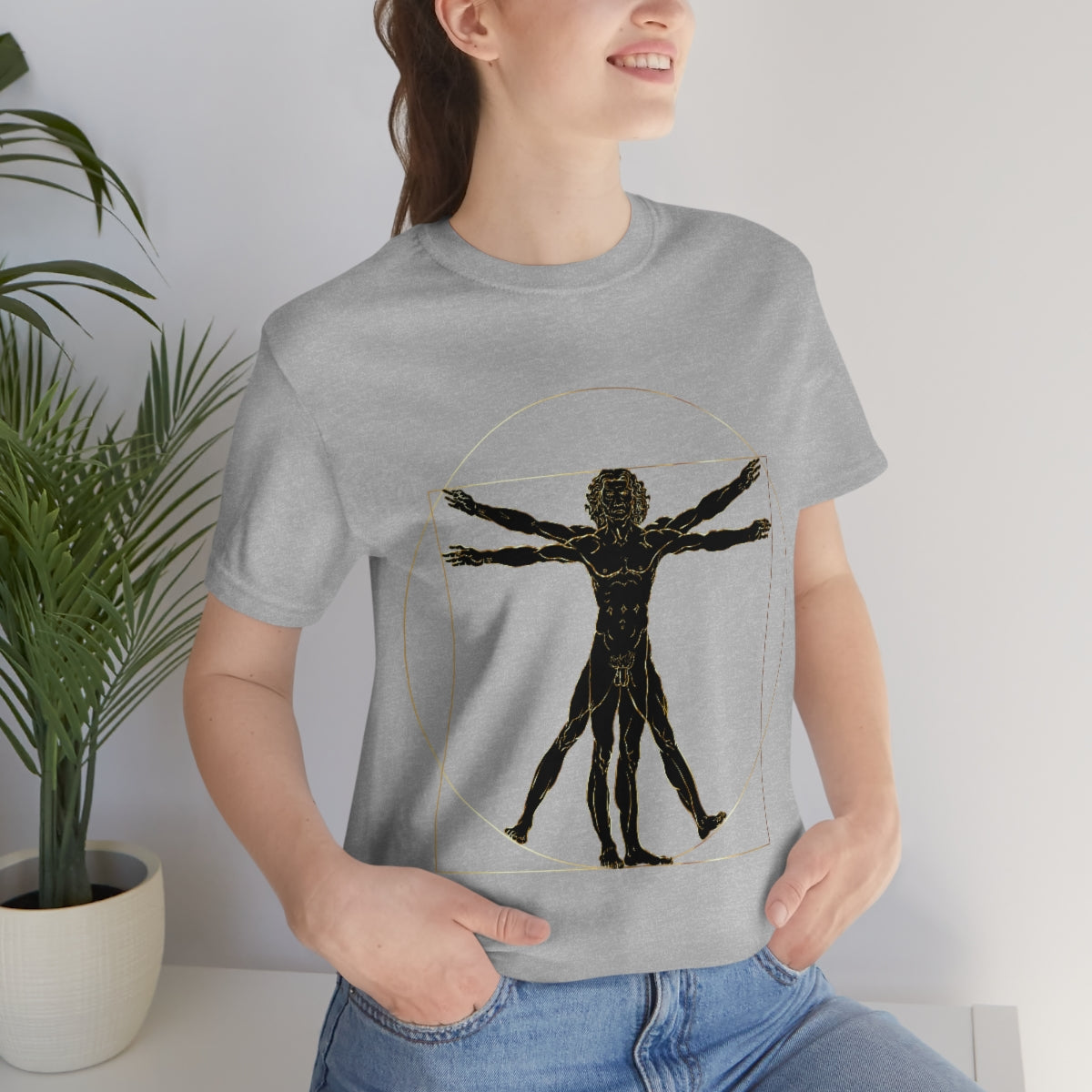 Vitruvian Man by Leonardo Da Vinci Science Lover Unisex Jersey Short Sleeve T-Shirt Ichaku [Perfect Gifts Selection]