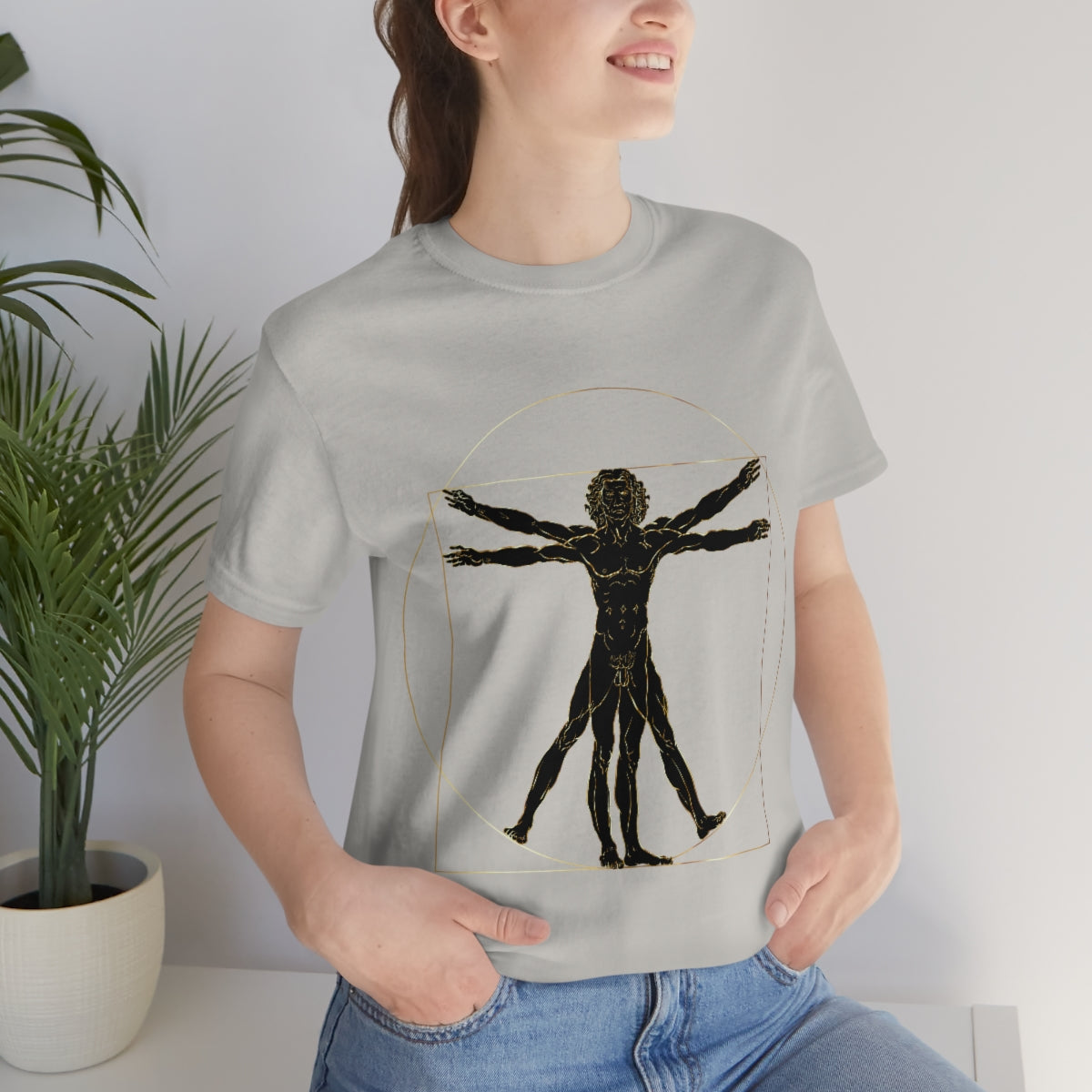 Vitruvian Man by Leonardo Da Vinci Science Lover Unisex Jersey Short Sleeve T-Shirt Ichaku [Perfect Gifts Selection]