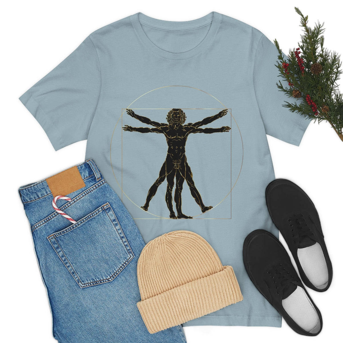 Vitruvian Man by Leonardo Da Vinci Science Lover Unisex Jersey Short Sleeve T-Shirt Ichaku [Perfect Gifts Selection]