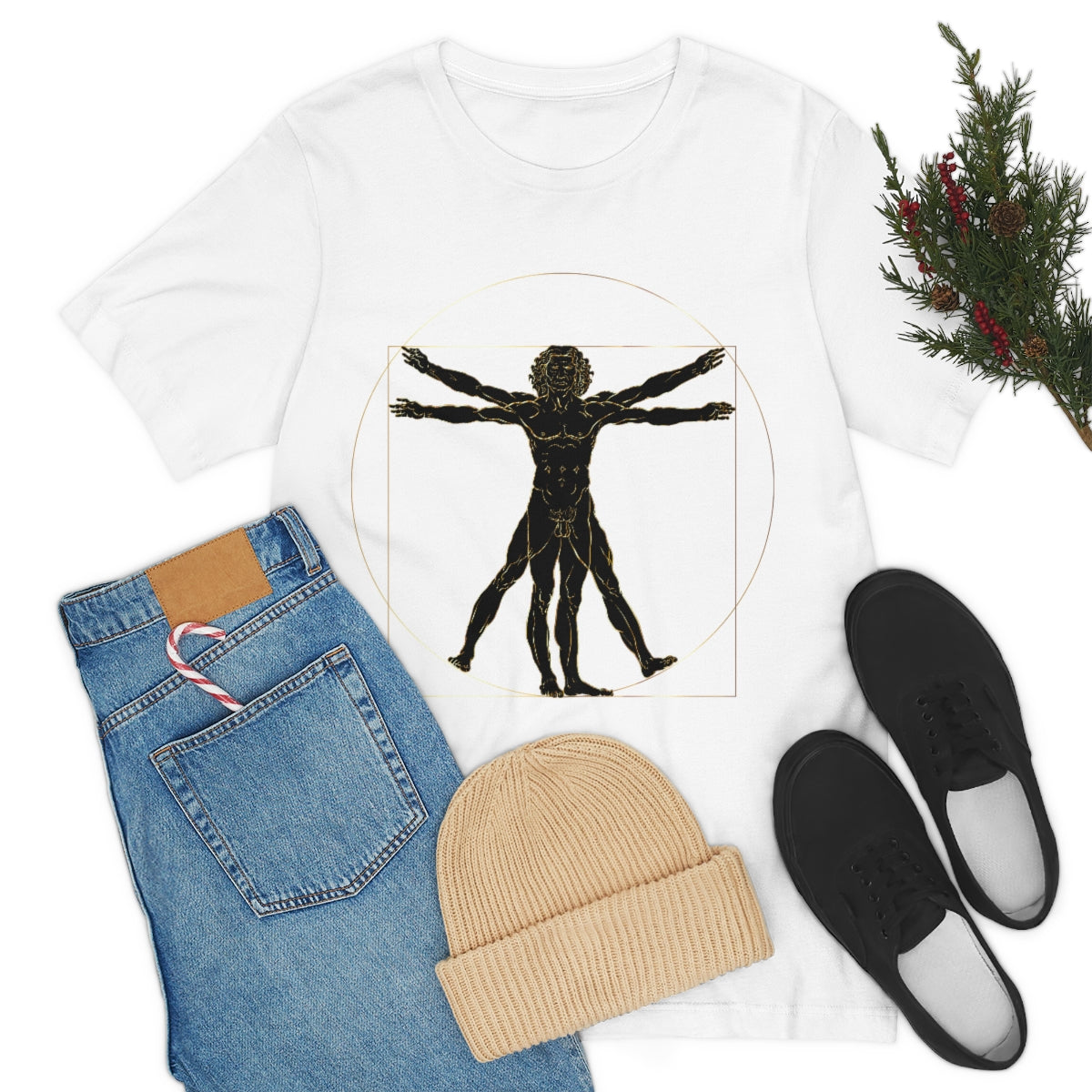 Vitruvian Man by Leonardo Da Vinci Science Lover Unisex Jersey Short Sleeve T-Shirt Ichaku [Perfect Gifts Selection]