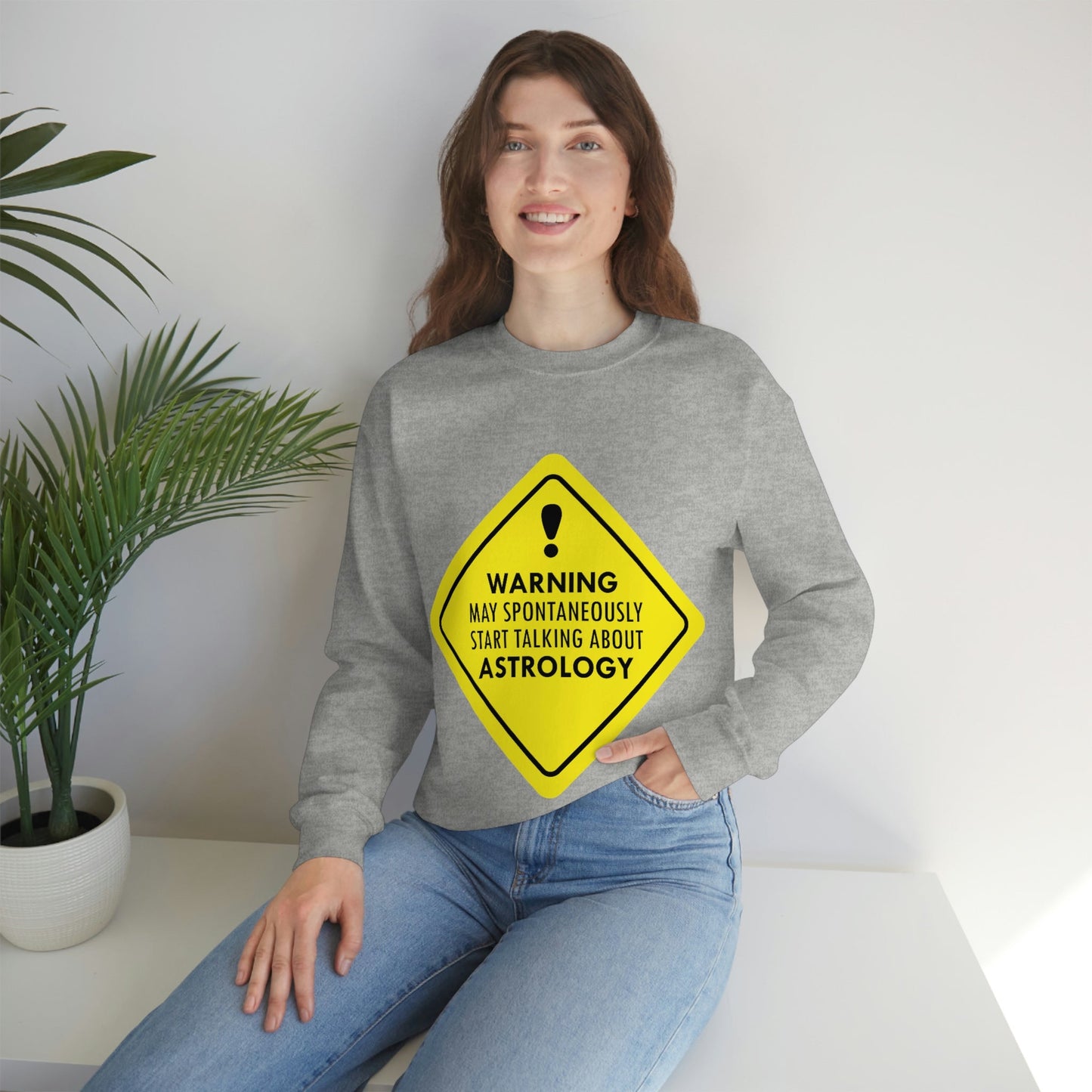 Warning May Spontaneously Start Talking About Astrology Zodiac Sign Unisex Heavy Blend™ Crewneck Sweatshirt Ichaku [Perfect Gifts Selection]