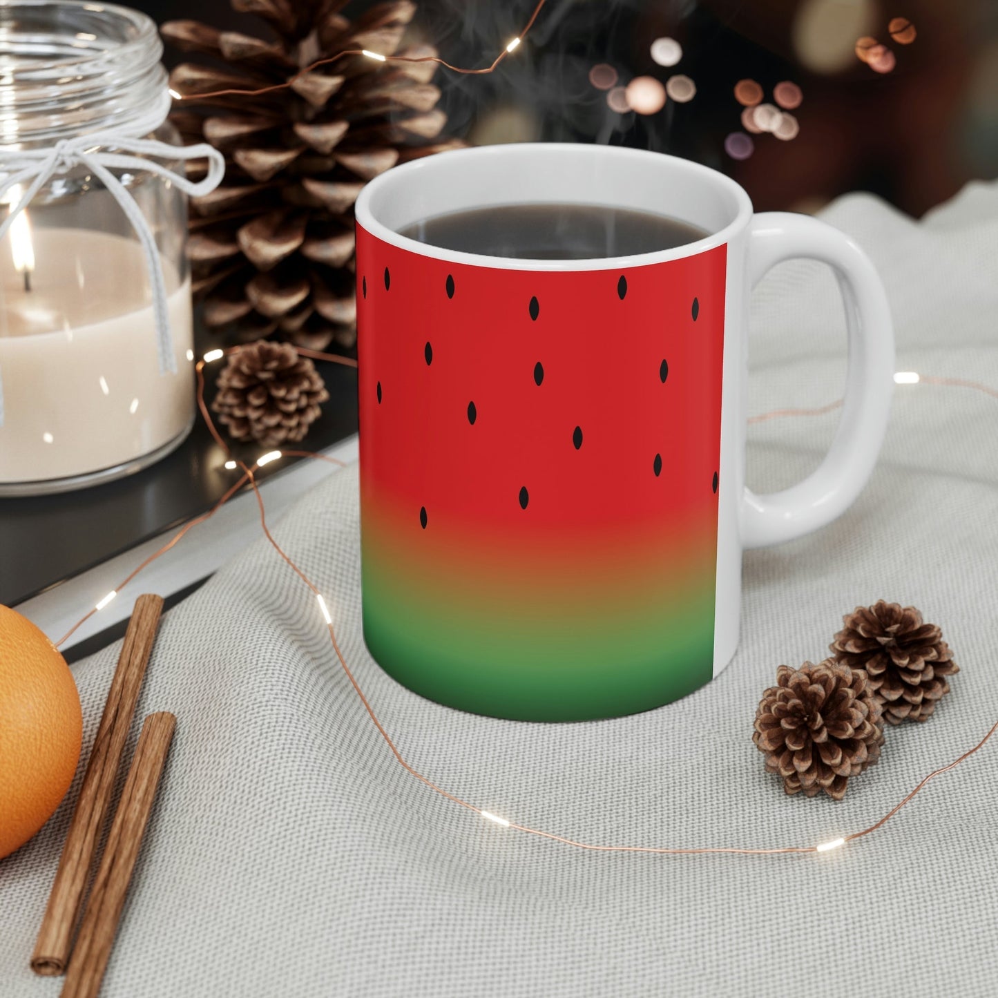 Watermelon Seeds Background Fruit Pattern Ceramic Mug 11oz Ichaku [Perfect Gifts Selection]