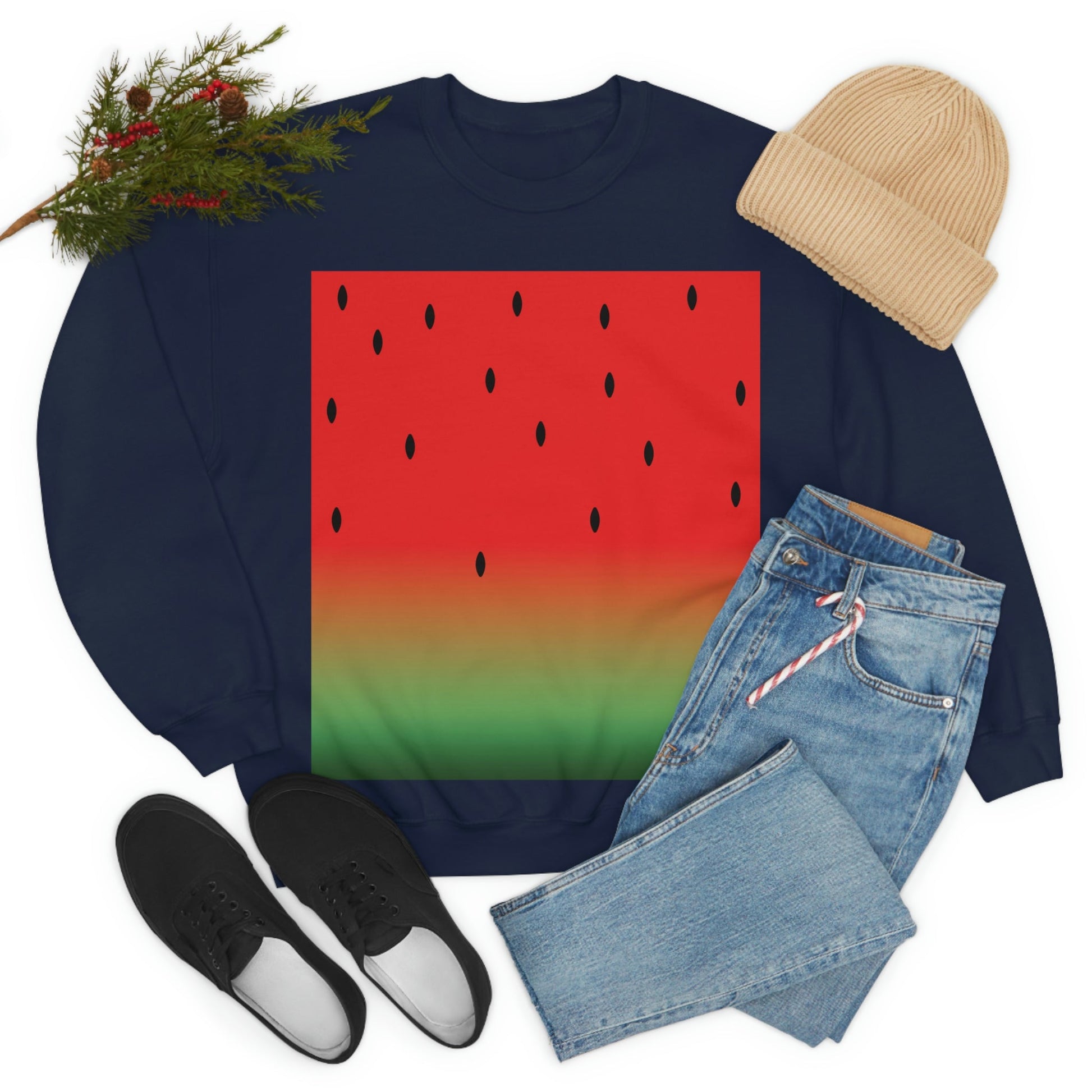 Watermelon Seeds Background Fruit Pattern Unisex Heavy Blend™ Crewneck Sweatshirt Ichaku [Perfect Gifts Selection]