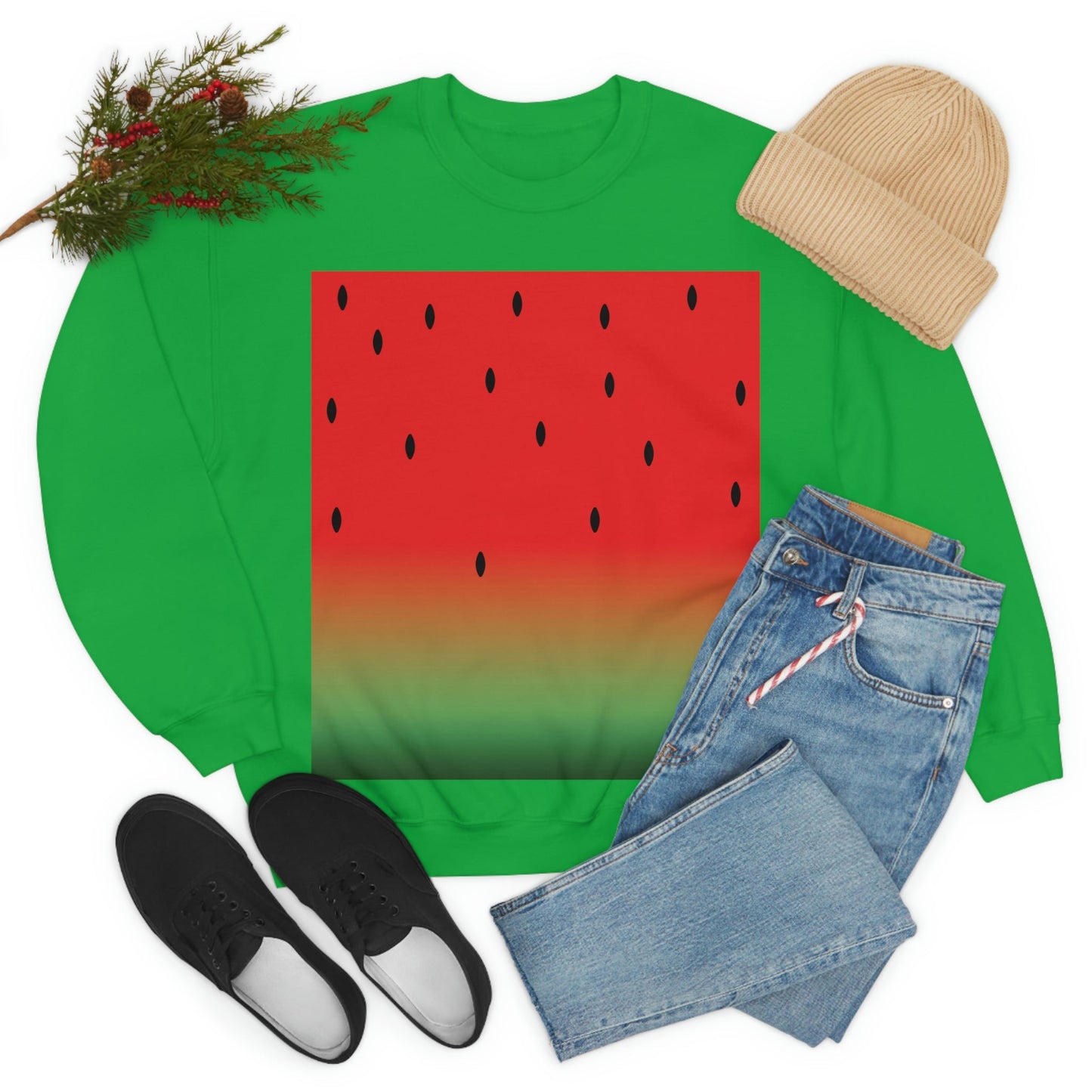 Watermelon Seeds Background Fruit Pattern Unisex Heavy Blend™ Crewneck Sweatshirt Ichaku [Perfect Gifts Selection]