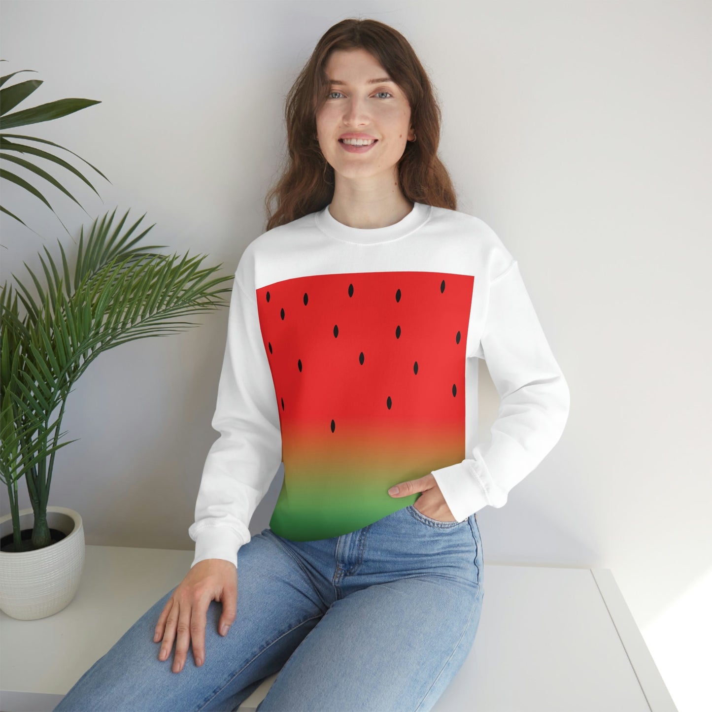 Watermelon Seeds Background Fruit Pattern Unisex Heavy Blend™ Crewneck Sweatshirt Ichaku [Perfect Gifts Selection]