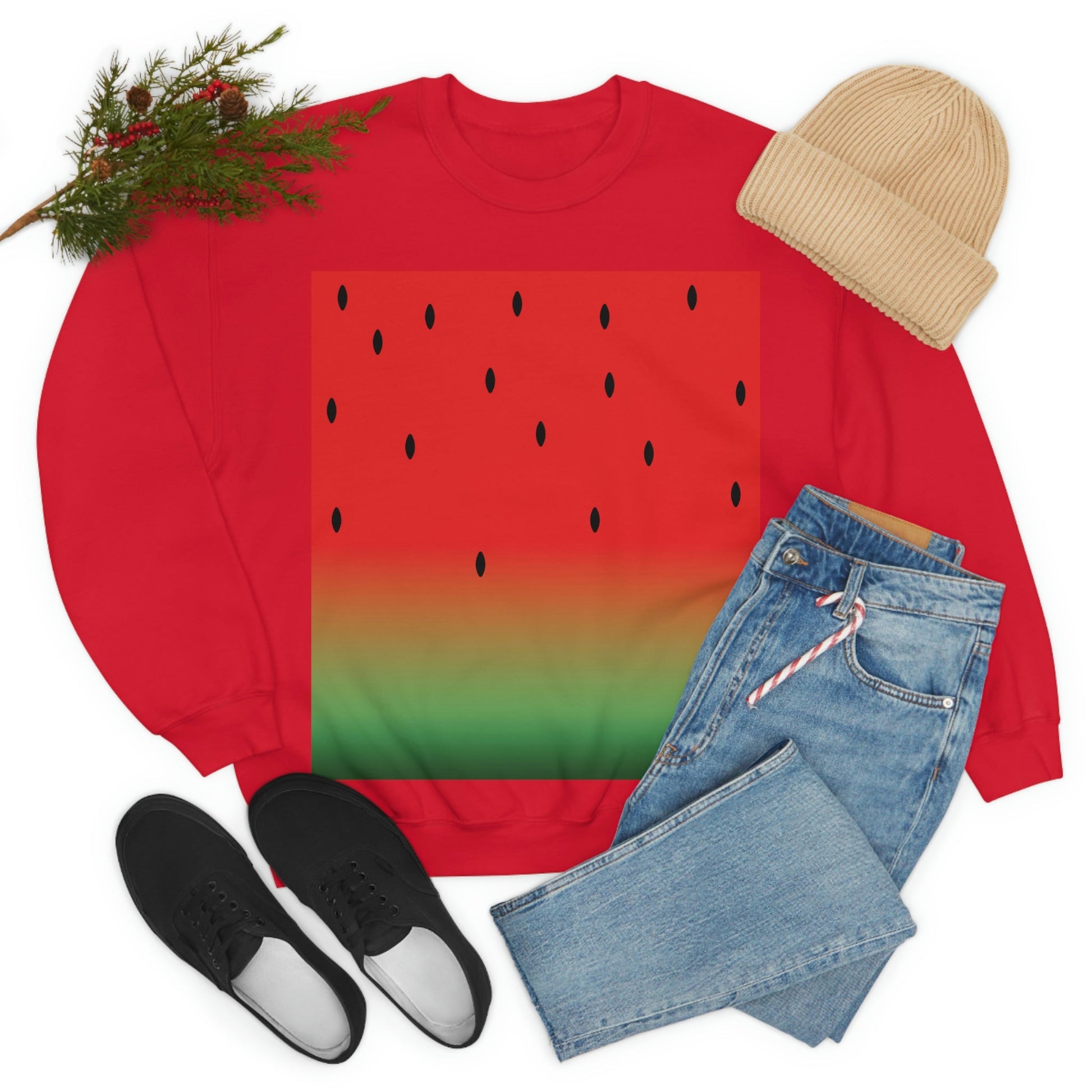 Watermelon Seeds Background Fruit Pattern Unisex Heavy Blend™ Crewneck Sweatshirt Ichaku [Perfect Gifts Selection]