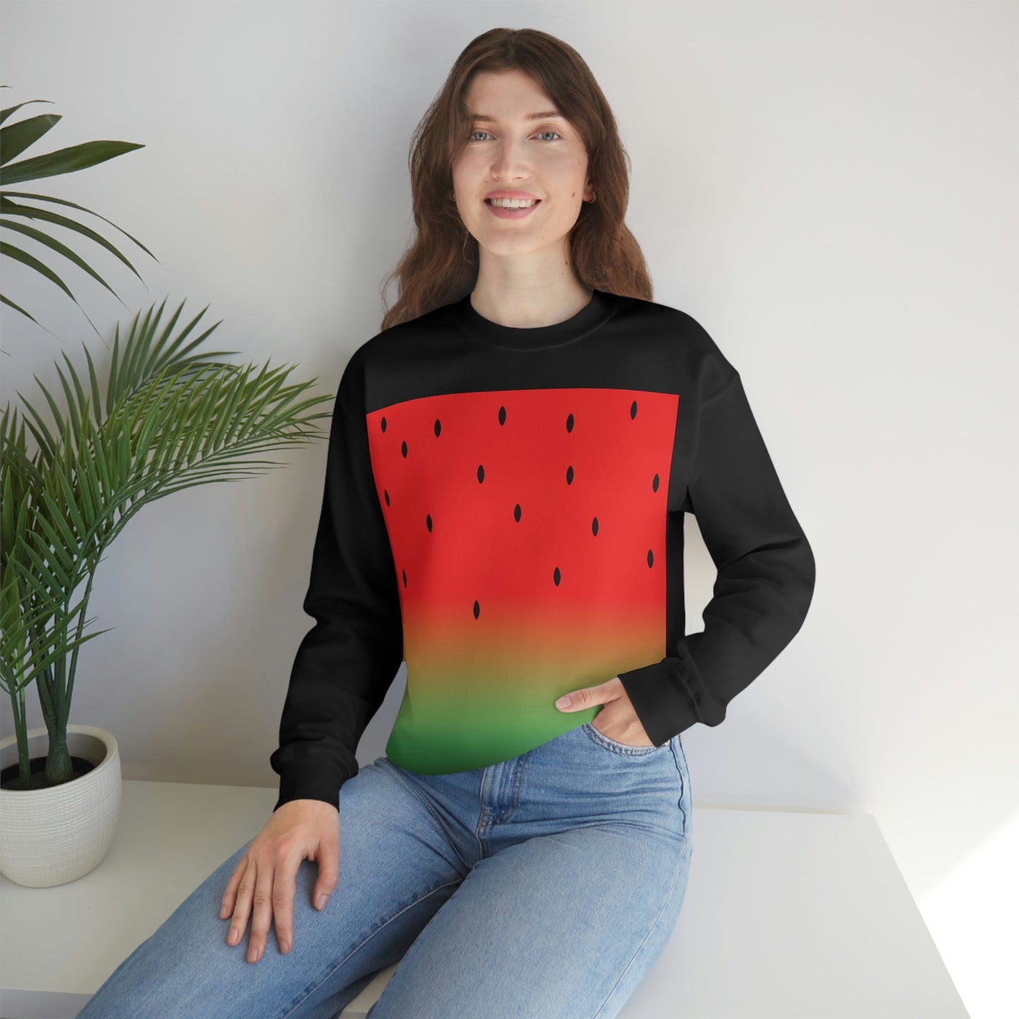 Watermelon Seeds Background Fruit Pattern Unisex Heavy Blend™ Crewneck Sweatshirt Ichaku [Perfect Gifts Selection]