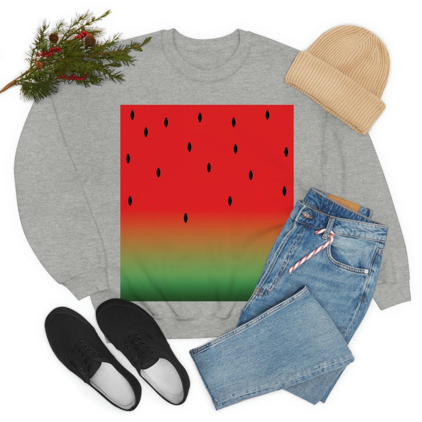 Watermelon Seeds Background Fruit Pattern Unisex Heavy Blend™ Crewneck Sweatshirt Ichaku [Perfect Gifts Selection]