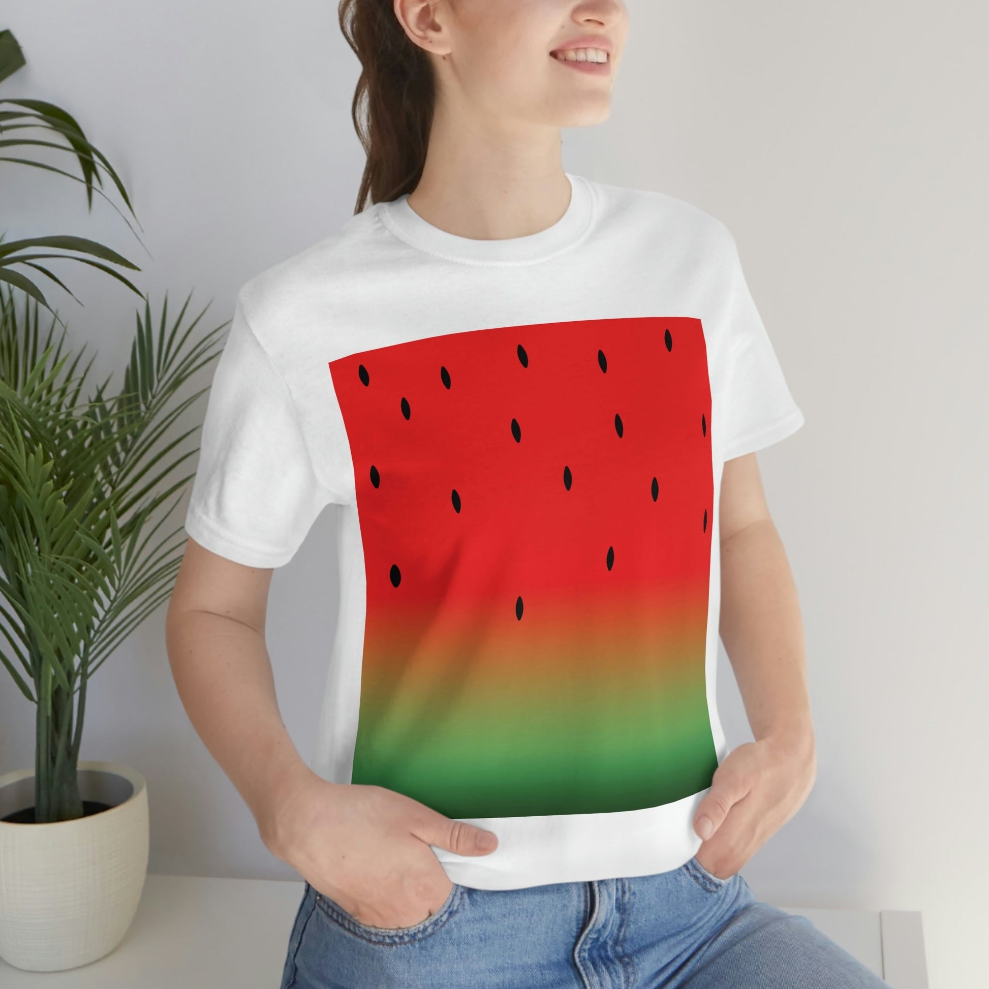 Watermelon Seeds Background Fruit Pattern Unisex Jersey Short Sleeve T-Shirt Ichaku [Perfect Gifts Selection]