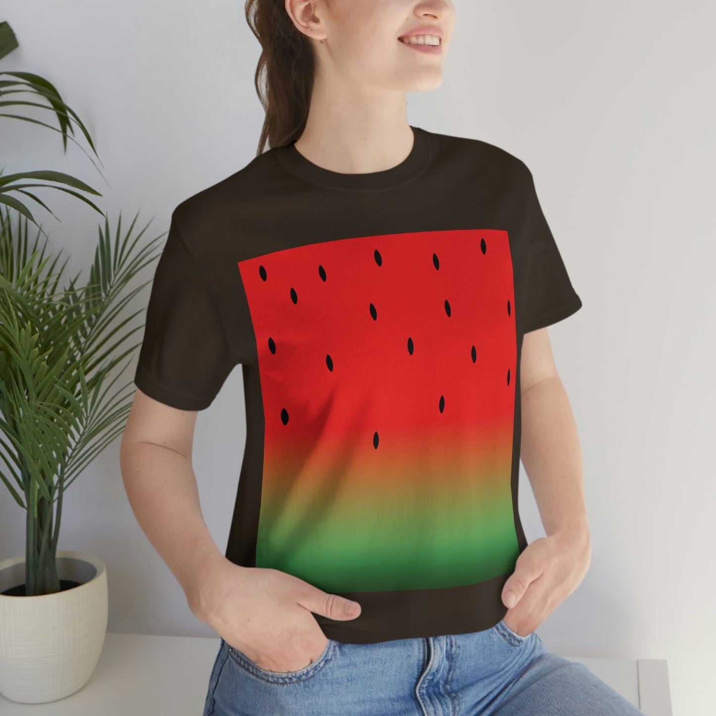 Watermelon Seeds Background Fruit Pattern Unisex Jersey Short Sleeve T-Shirt Ichaku [Perfect Gifts Selection]