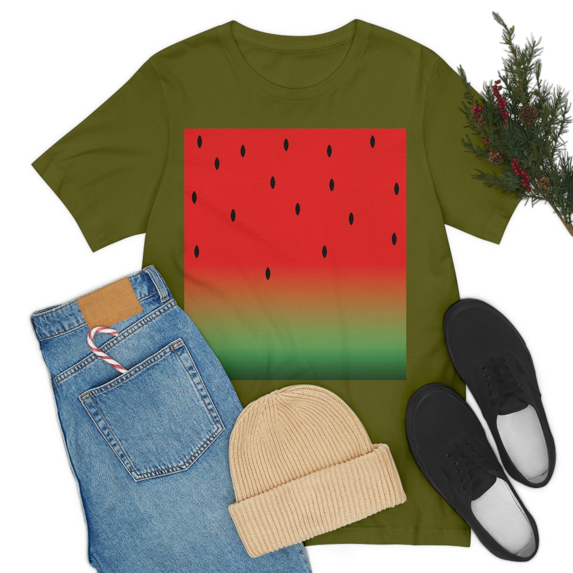 Watermelon Seeds Background Fruit Pattern Unisex Jersey Short Sleeve T-Shirt Ichaku [Perfect Gifts Selection]