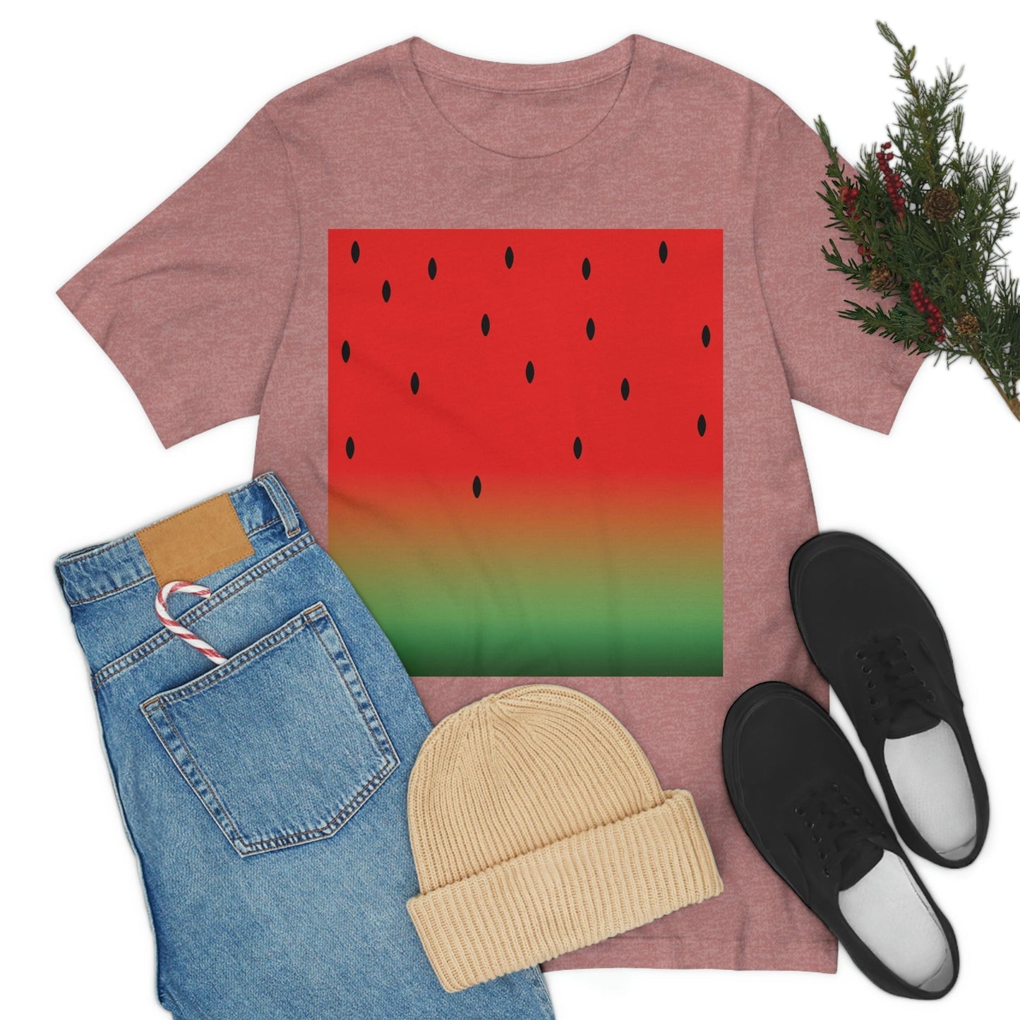 Watermelon Seeds Background Fruit Pattern Unisex Jersey Short Sleeve T-Shirt Ichaku [Perfect Gifts Selection]