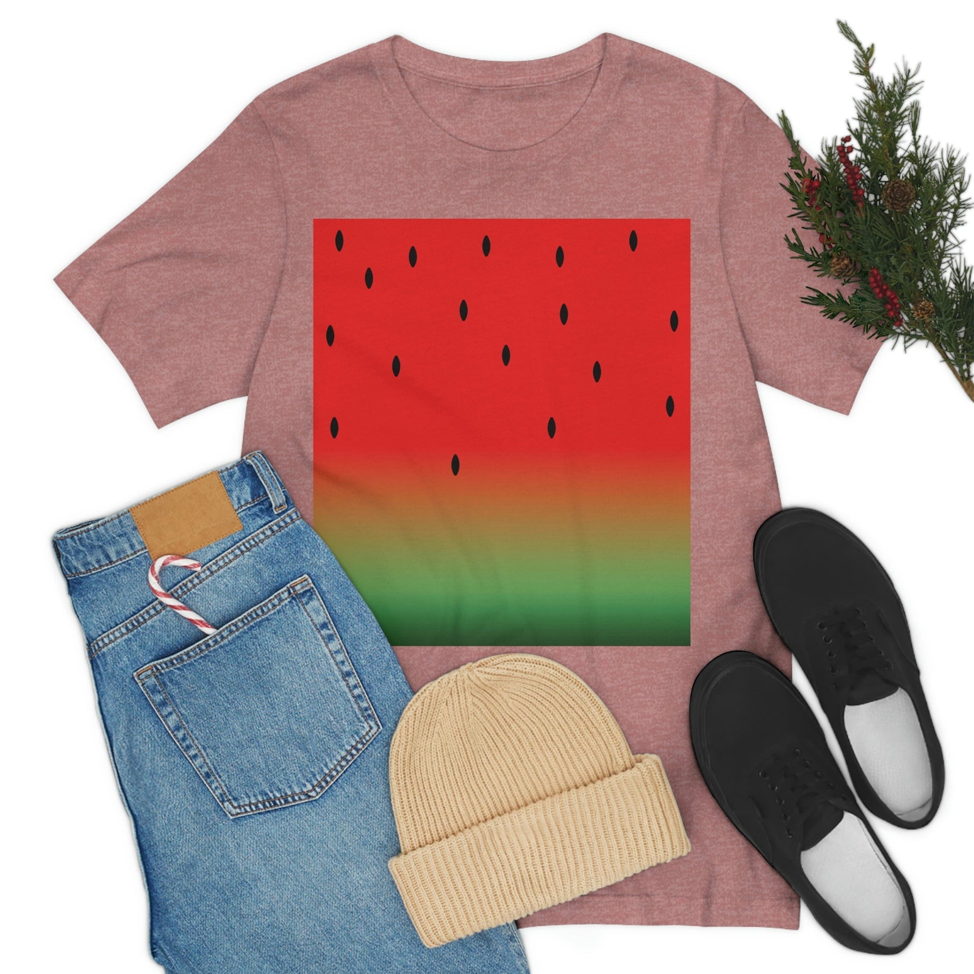 Watermelon Seeds Background Fruit Pattern Unisex Jersey Short Sleeve T-Shirt Ichaku [Perfect Gifts Selection]