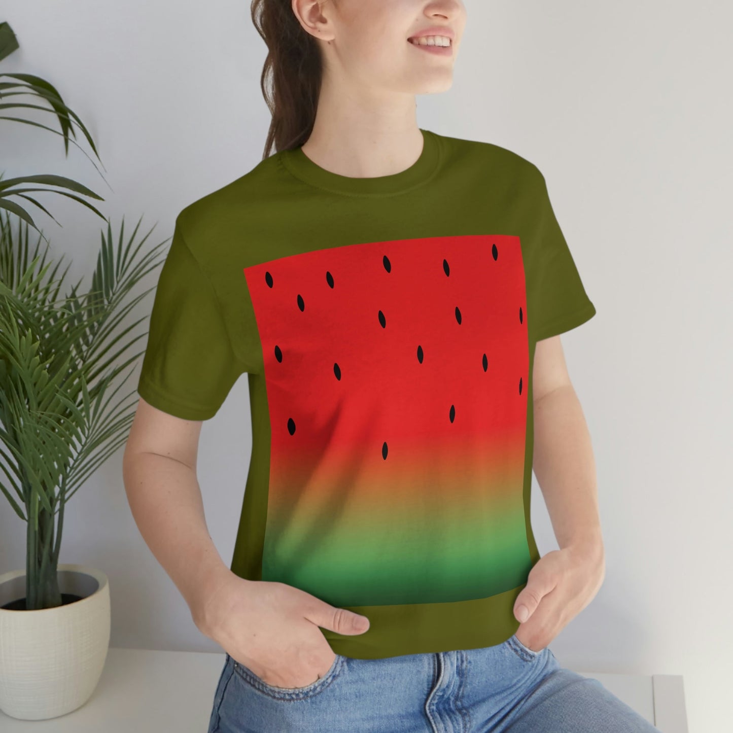 Watermelon Seeds Background Fruit Pattern Unisex Jersey Short Sleeve T-Shirt Ichaku [Perfect Gifts Selection]