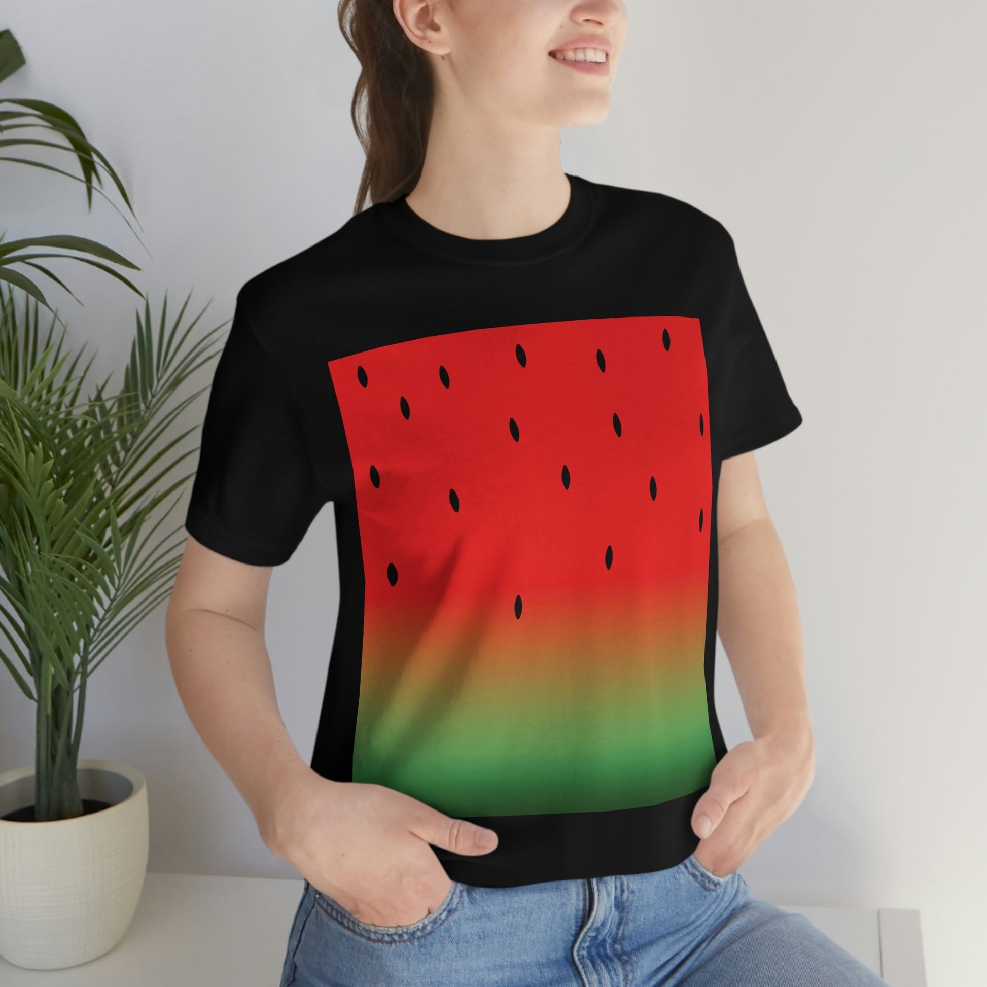 Watermelon Seeds Background Fruit Pattern Unisex Jersey Short Sleeve T-Shirt Ichaku [Perfect Gifts Selection]