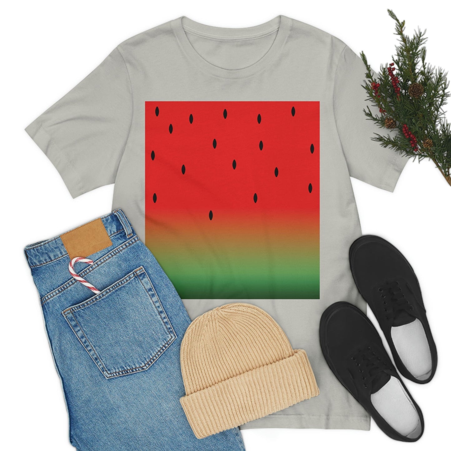 Watermelon Seeds Background Fruit Pattern Unisex Jersey Short Sleeve T-Shirt Ichaku [Perfect Gifts Selection]