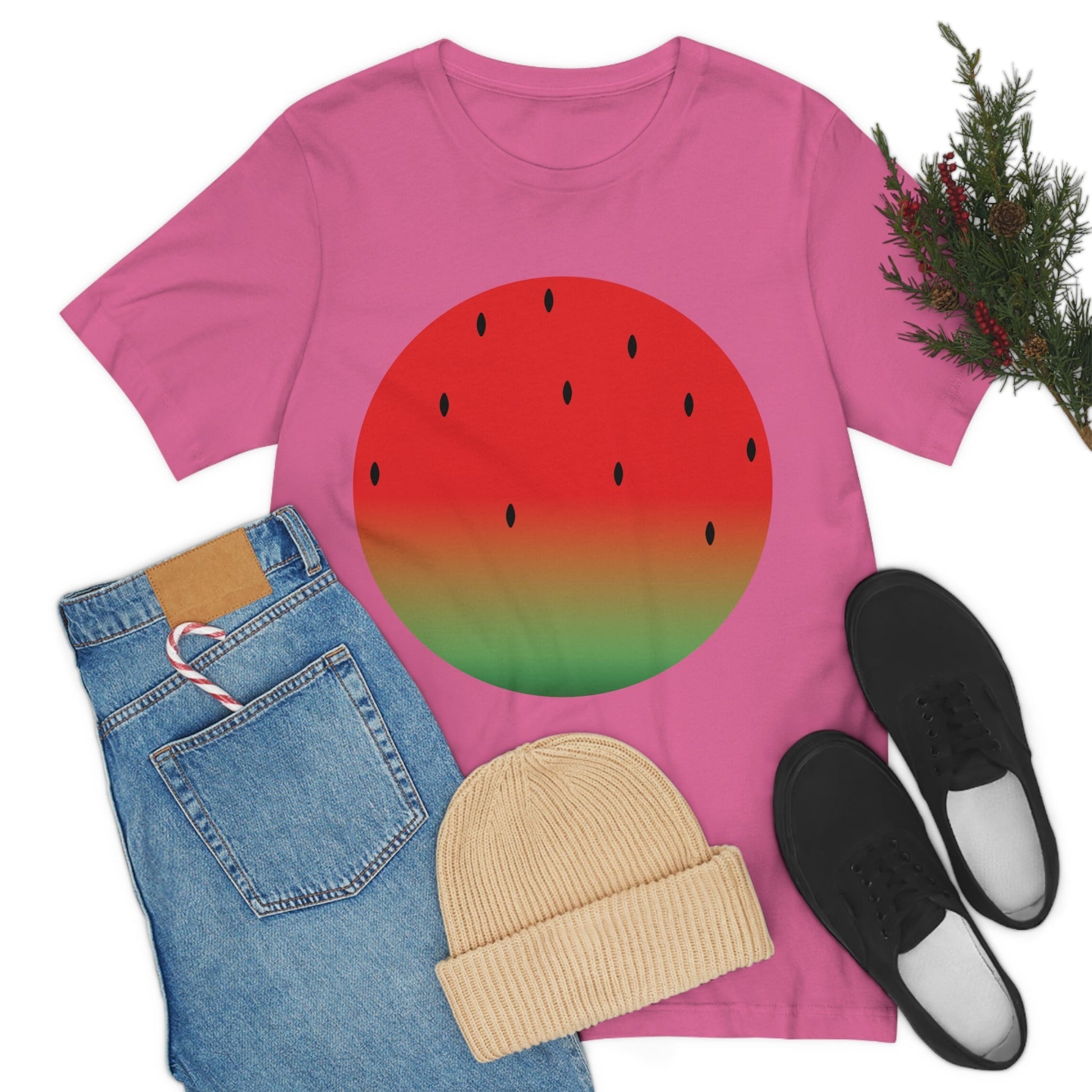 Watermelon Seeds Background Fruit Pattern Unisex Jersey Short Sleeve T-Shirt Ichaku [Perfect Gifts Selection]