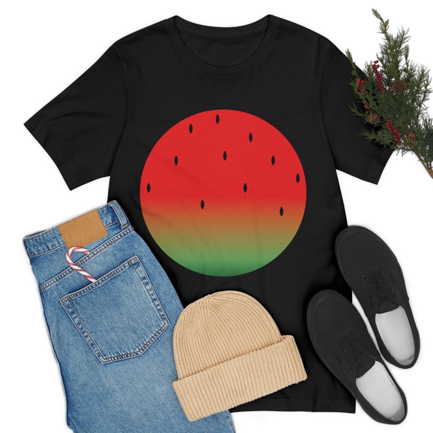 Watermelon Seeds Background Fruit Pattern Unisex Jersey Short Sleeve T-Shirt Ichaku [Perfect Gifts Selection]