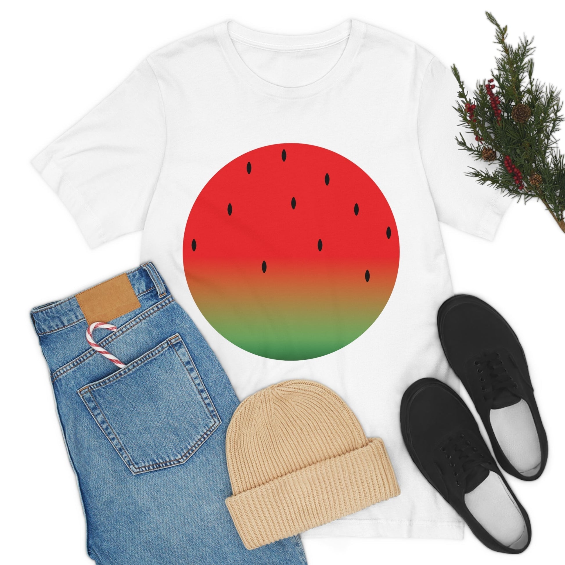 Watermelon Seeds Background Fruit Pattern Unisex Jersey Short Sleeve T-Shirt Ichaku [Perfect Gifts Selection]