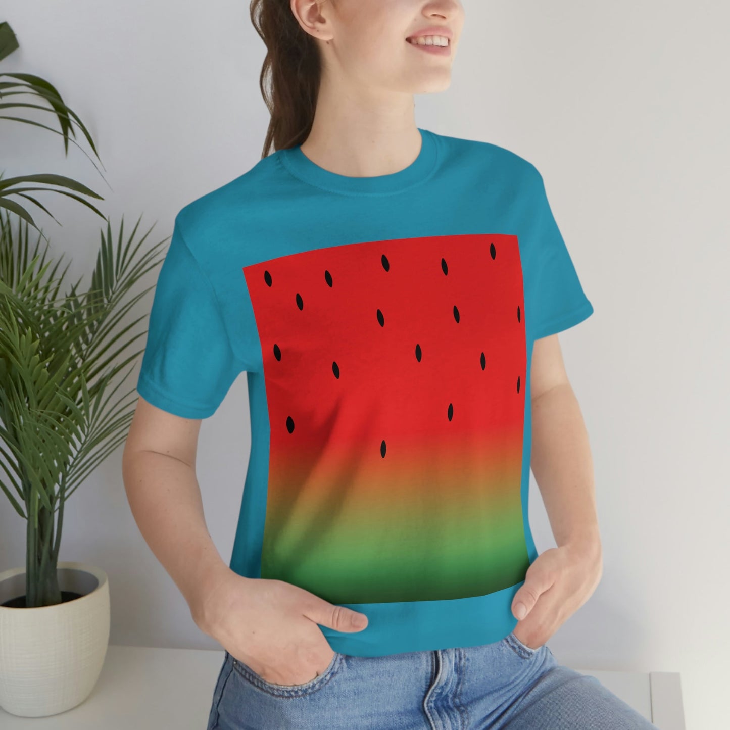 Watermelon Seeds Background Fruit Pattern Unisex Jersey Short Sleeve T-Shirt Ichaku [Perfect Gifts Selection]