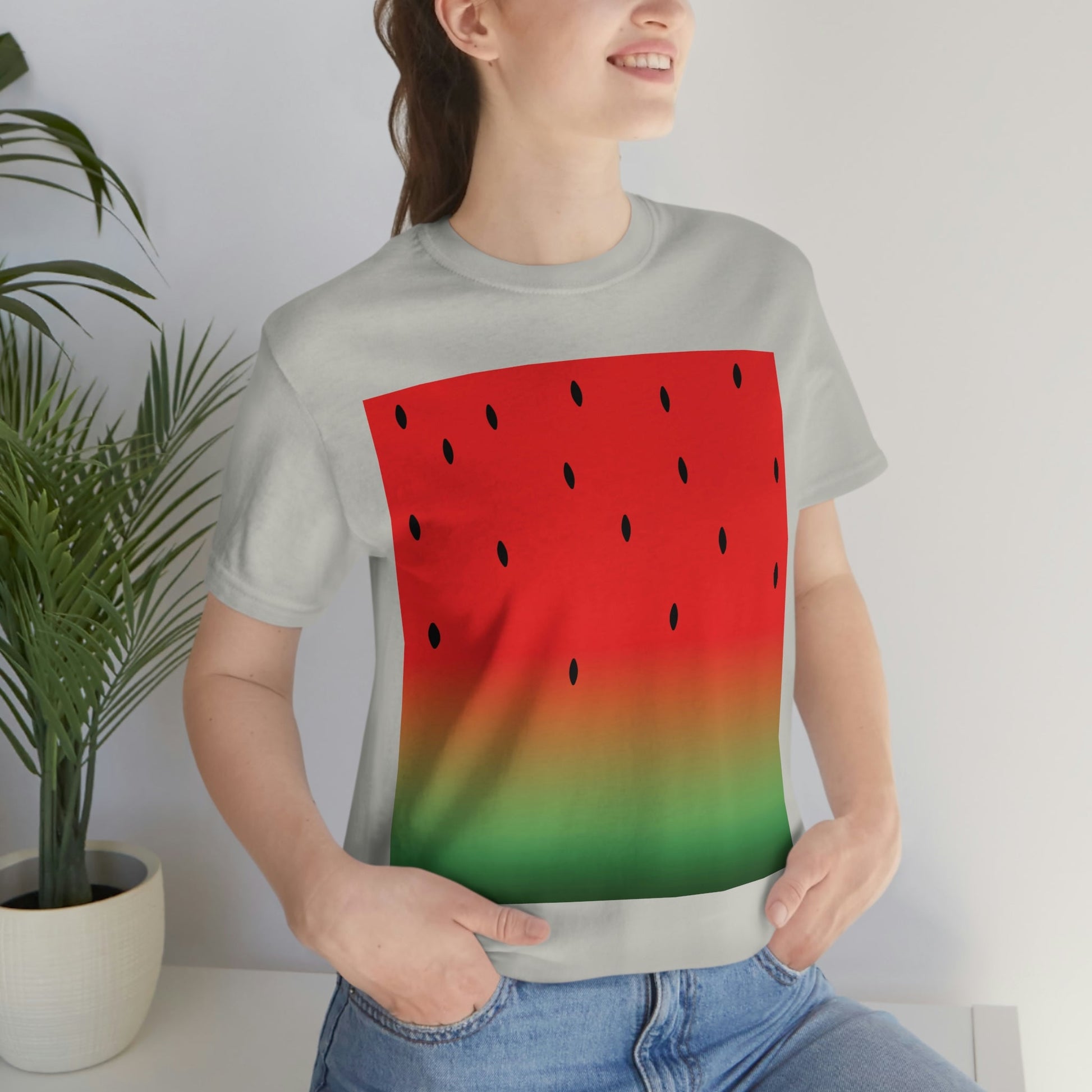 Watermelon Seeds Background Fruit Pattern Unisex Jersey Short Sleeve T-Shirt Ichaku [Perfect Gifts Selection]