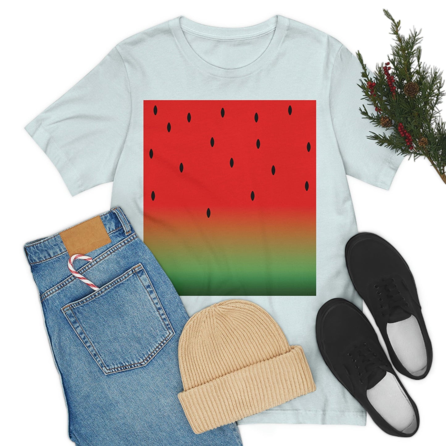 Watermelon Seeds Background Fruit Pattern Unisex Jersey Short Sleeve T-Shirt Ichaku [Perfect Gifts Selection]