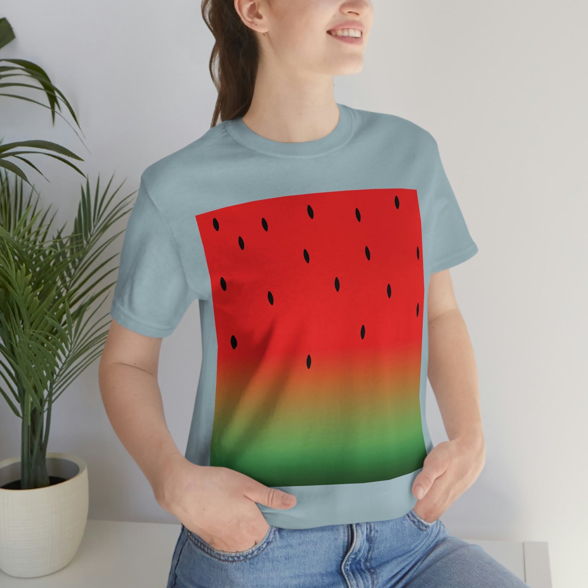 Watermelon Seeds Background Fruit Pattern Unisex Jersey Short Sleeve T-Shirt Ichaku [Perfect Gifts Selection]