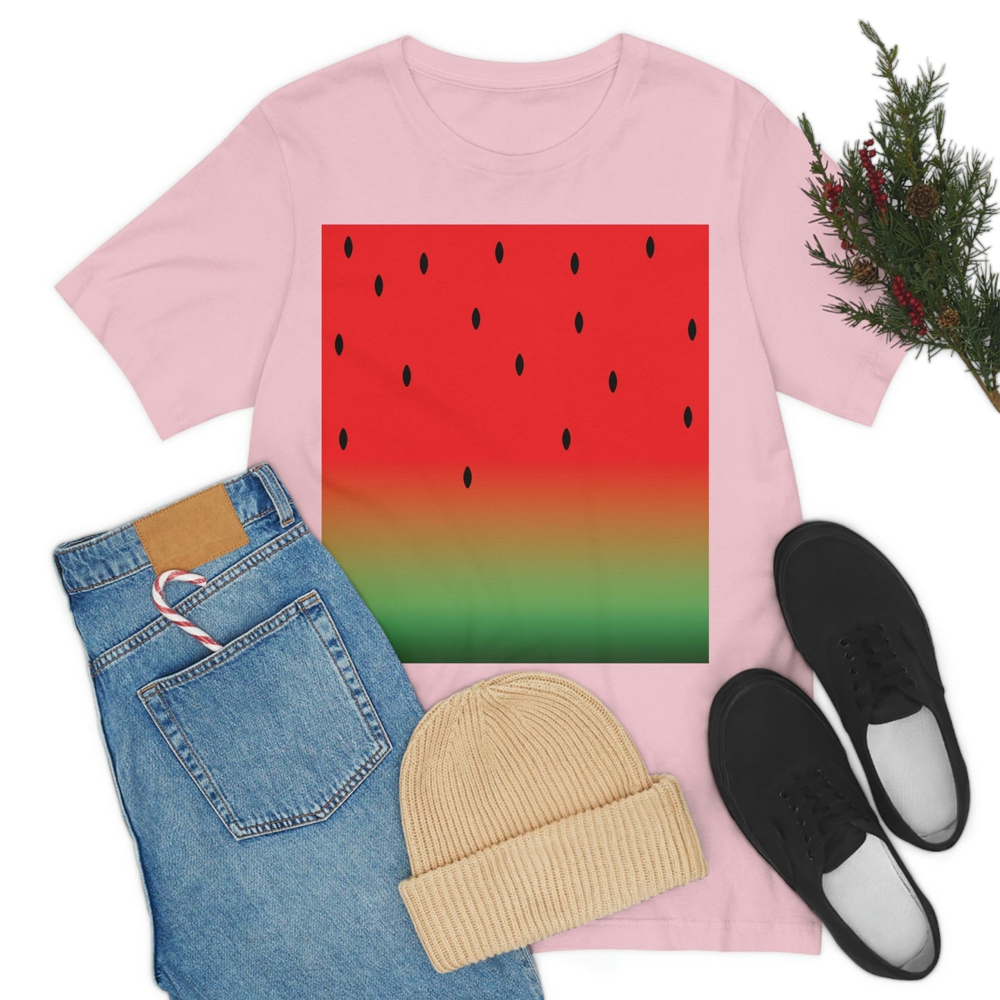 Watermelon Seeds Background Fruit Pattern Unisex Jersey Short Sleeve T-Shirt Ichaku [Perfect Gifts Selection]